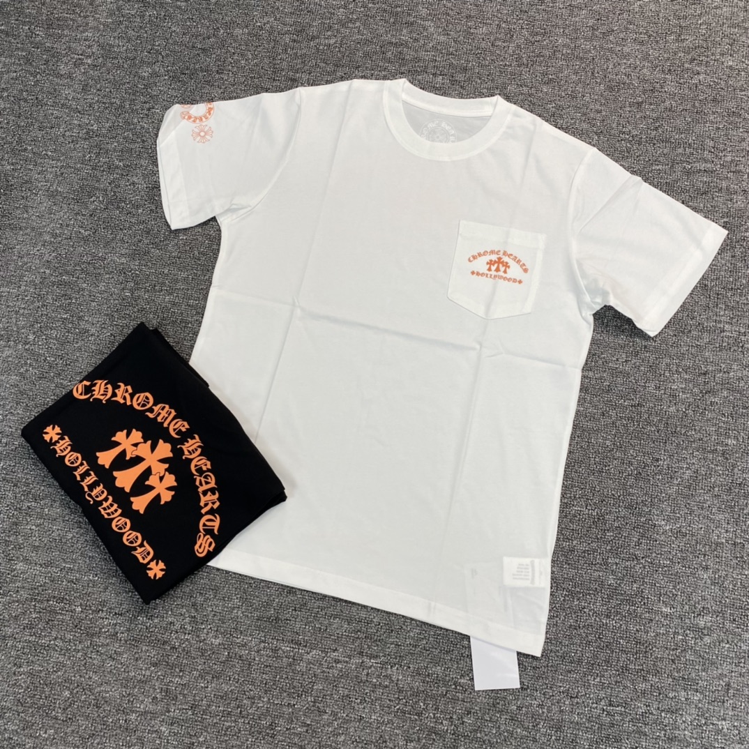 Chrome Hearts CH23SS Orange Cross Short-Sleeve T-ShirtFabric: Custom-woven and dyed 40% count 230g pure cotton, single-sided reactive dyeing. The entire garment features a hand-printed thermosetting ink, resulting in a slightly matte finish rather
