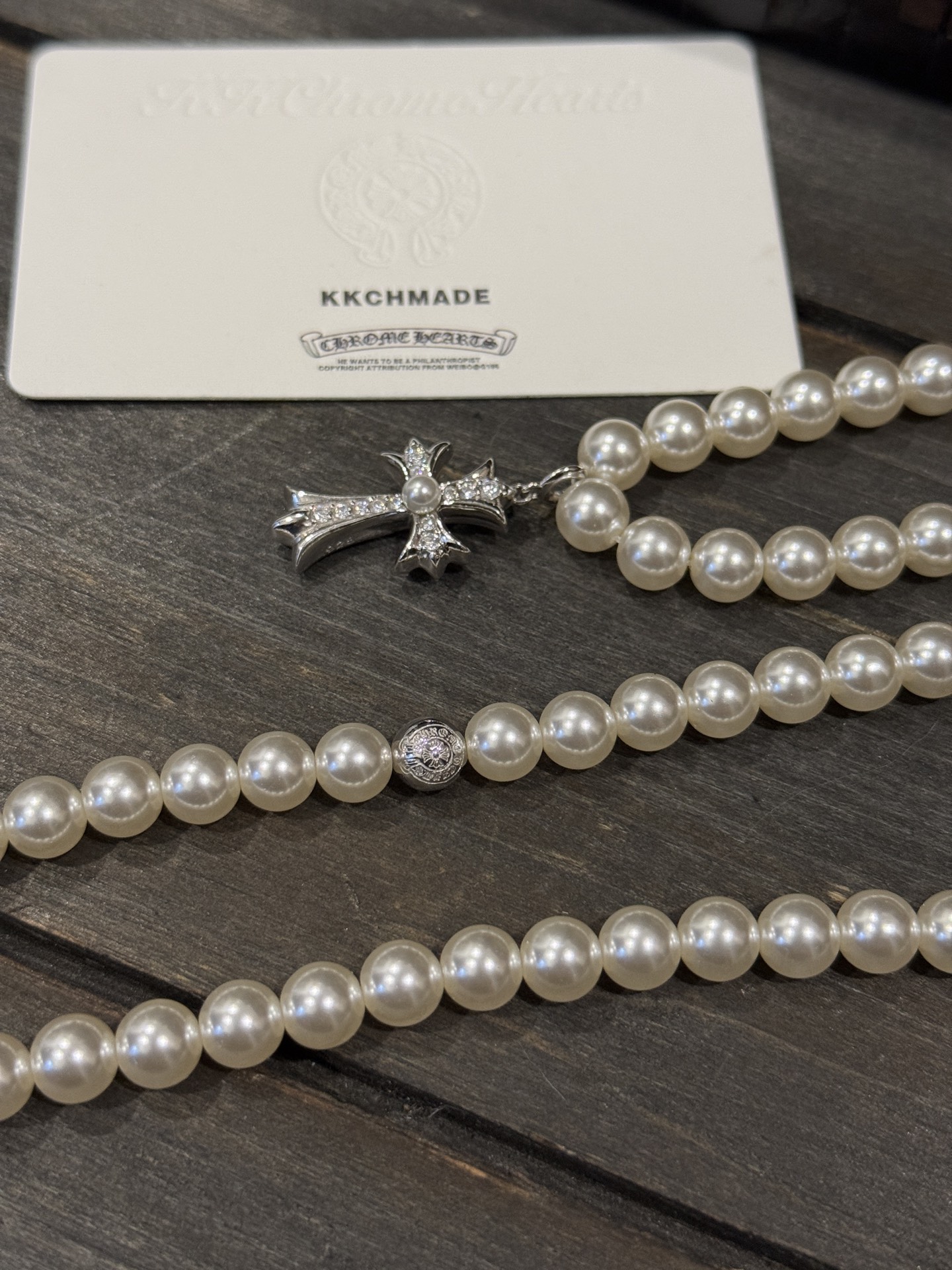 Miki x CH Century CollaborationFull Diamond Cross Pearl Short Necklace