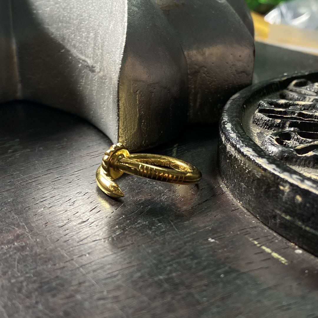 Authentic KkChrome Hearts 22k Gold Single Diamond Cross Flower Open Nail Ring