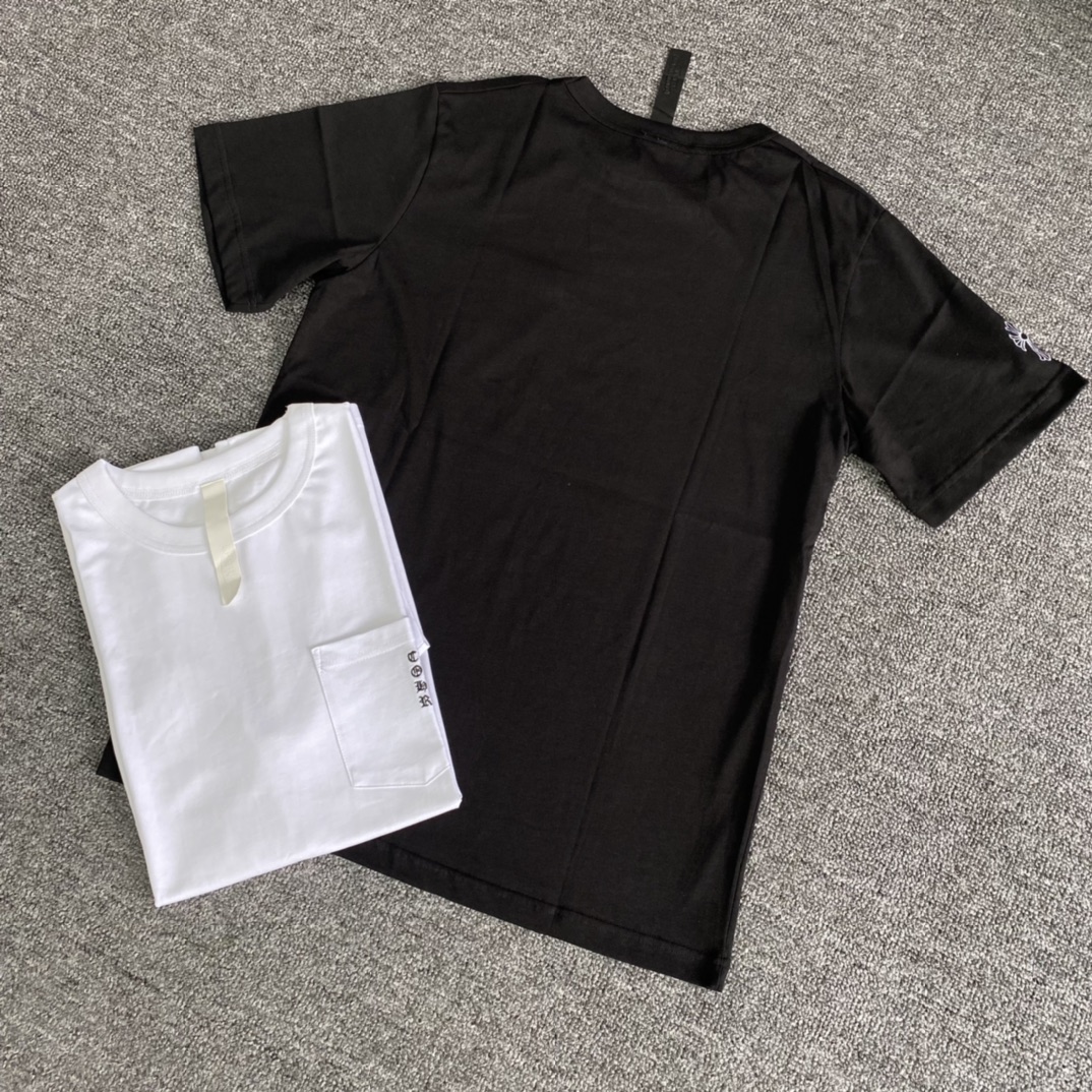 Chrome Hearts CH Embroidered Logo Short-Sleeve T-Shirt, Custom-Woven and Dyed 210g Combed Cotton, Comfortable to Wear, Simple Embroidery Design, Comes with Full Sheet Paper PackagingSizes: S M L XL XXL All Sizes Available