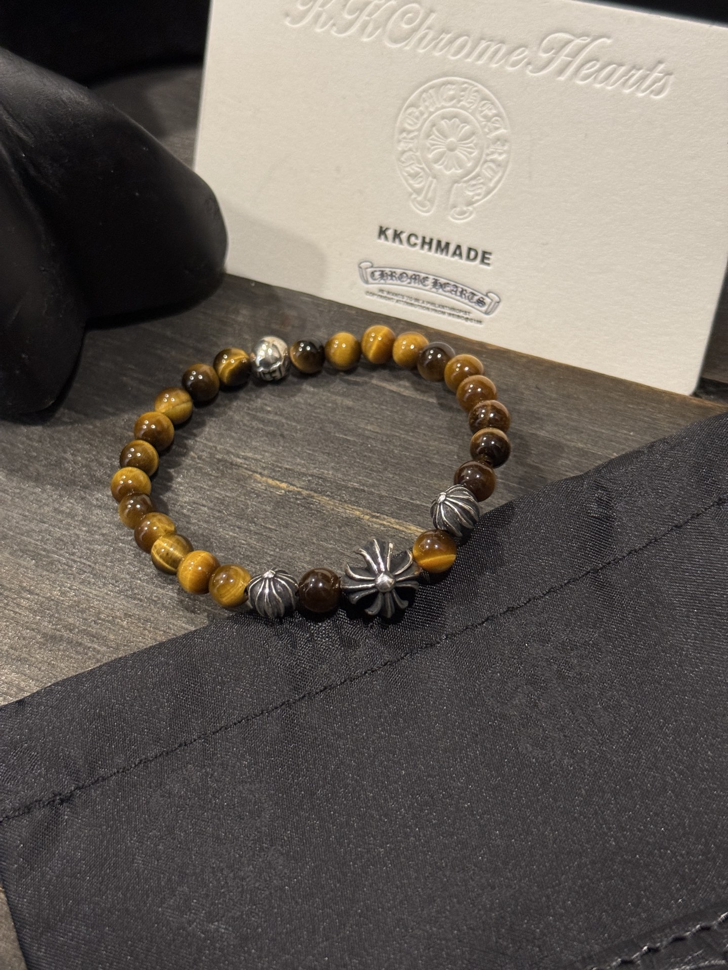 Customer order: Tiger's Eye 4-Silver Bead Bracelet