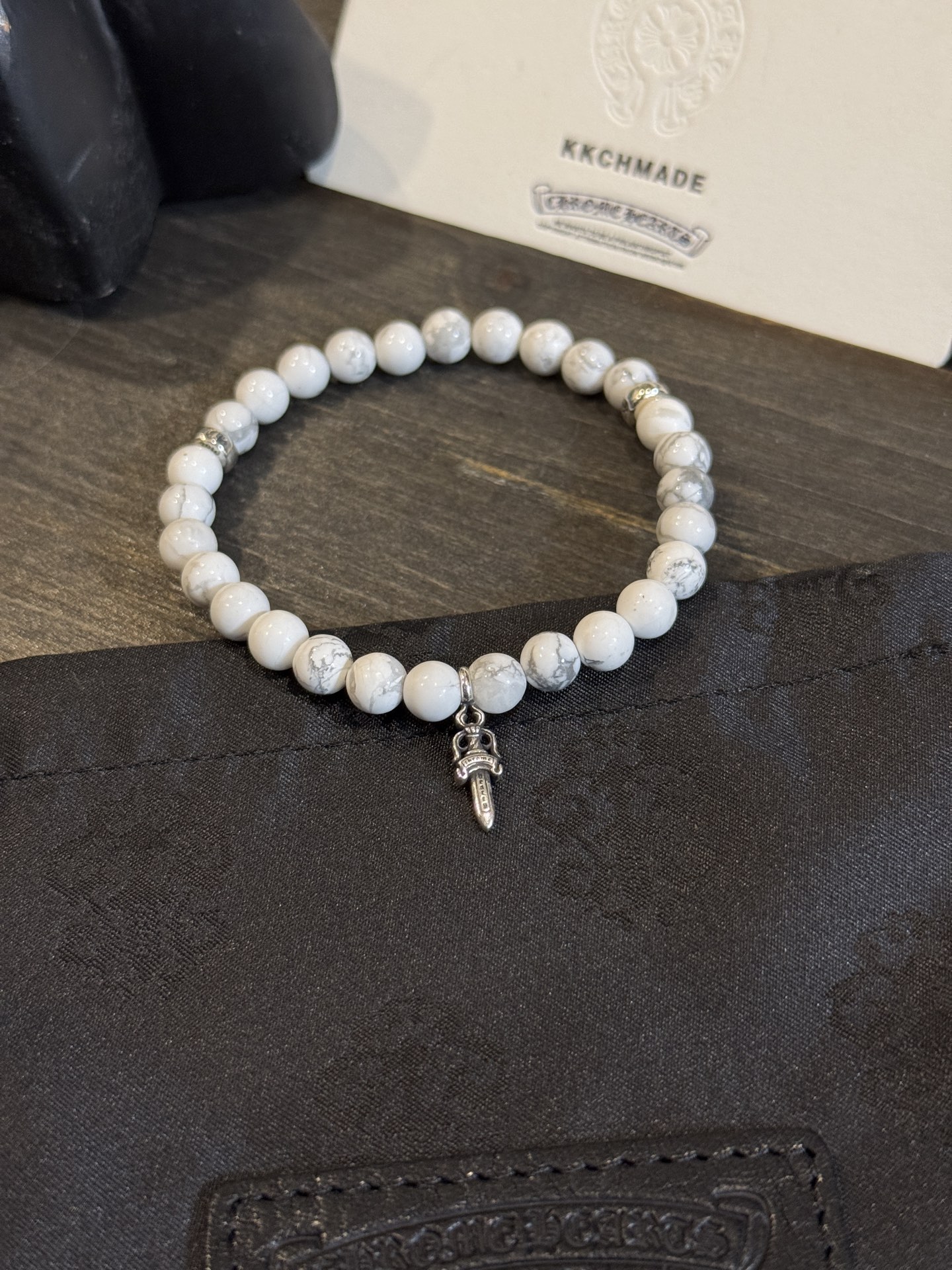 Customer order: White agate sword and silver bead bracelet