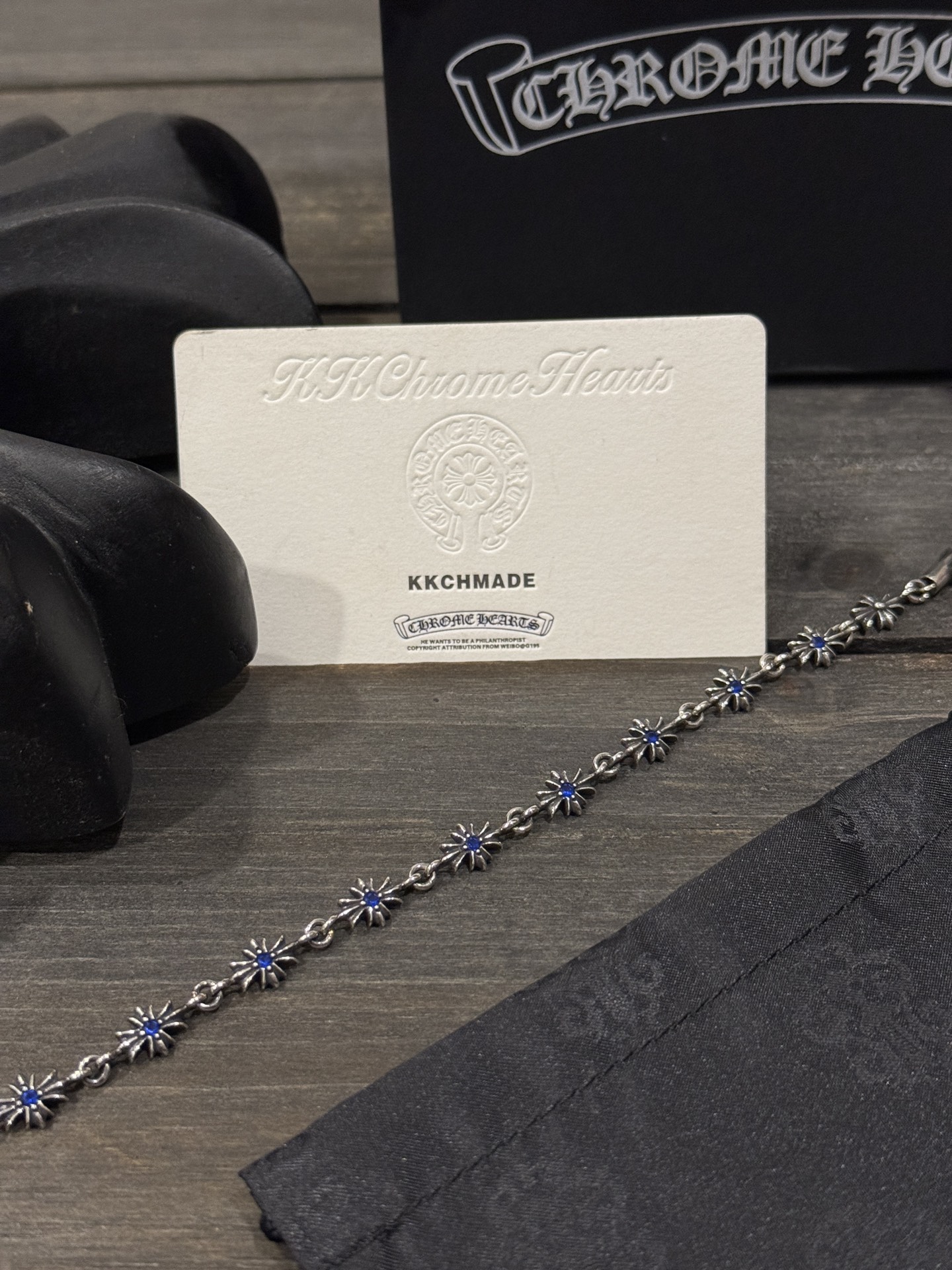 Ordered Sterling Silver Blue Diamond Tiny E Fine Cross Bracelet