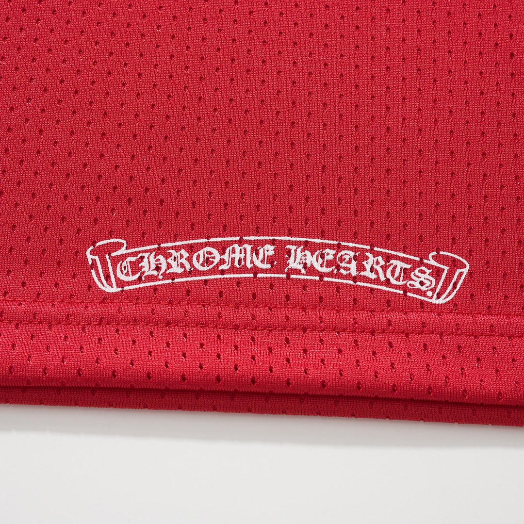 CH Chrome Hearts Matty Boy Red V-Neck Mesh Short-Sleeve Ice Hockey Jersey, unisex. Custom-woven and dyed red mesh fabric (distinguishing it from lightweight and thinner options on the market), double-layer design for a more textured look, multiple co