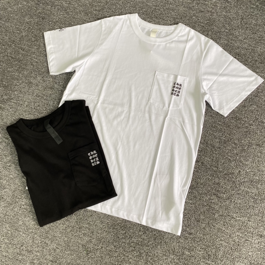 Chrome Hearts CH Embroidered Logo Short-Sleeve T-Shirt, Custom-Woven and Dyed 210g Combed Cotton, Comfortable to Wear, Simple Embroidery Design, Comes with Full Sheet Paper PackagingSizes: S M L XL XXL All Sizes Available