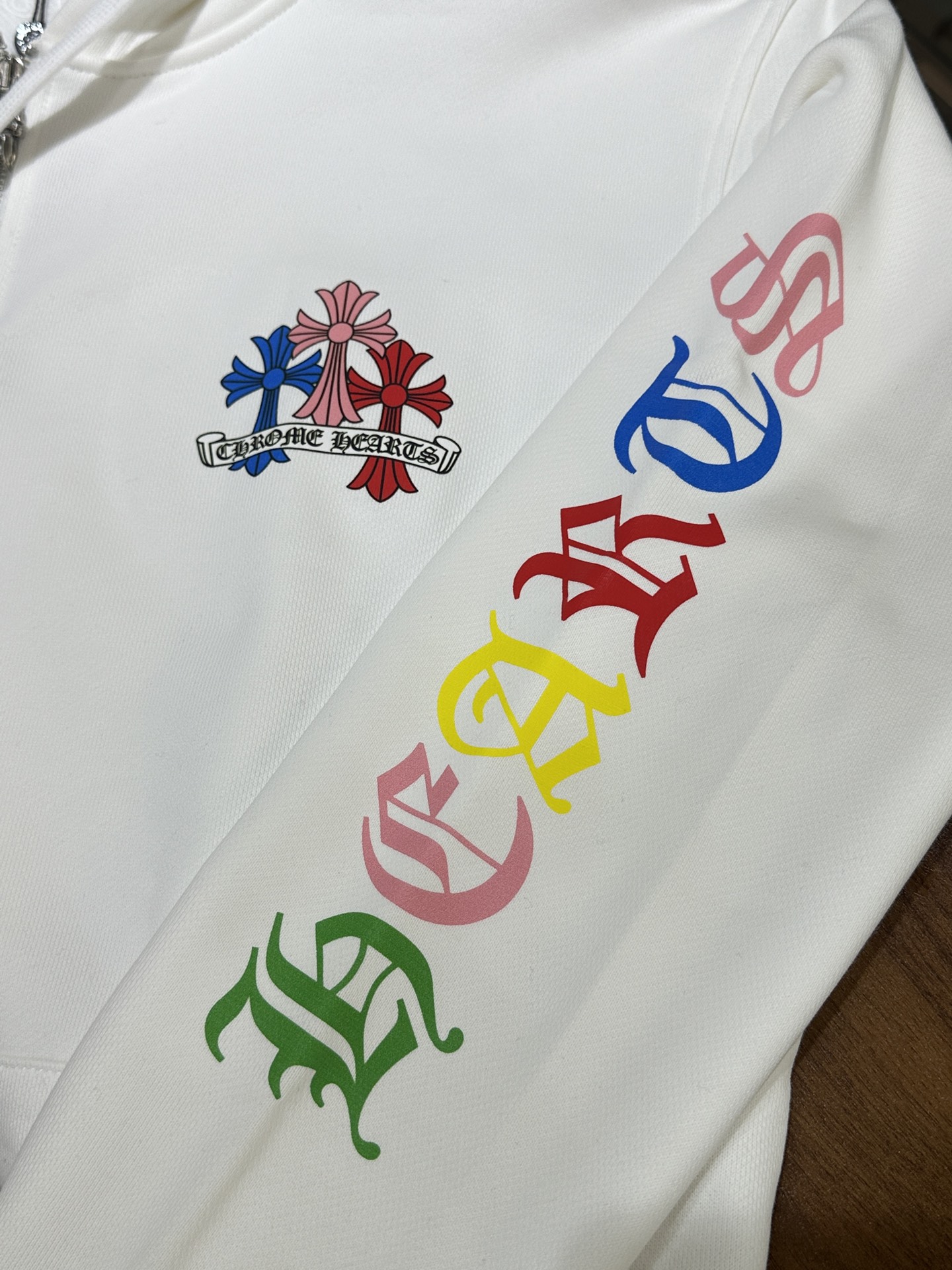 Chrome Hearts Colorful Cross White Zip-Up HoodieSize: S M L XL