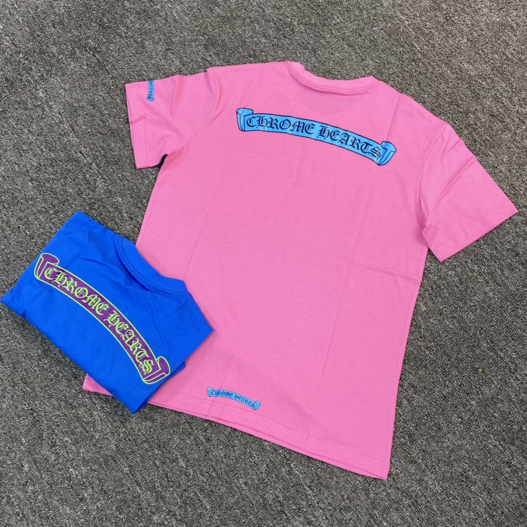 Chrome Hearts New Dopamine CH Short-Sleeve T-ShirtFurniture: Custom-woven and dyed 40% count 230g pure cotton, single-sided reactive dyeingBulk stock arriving. Unisex styleSizes: S, M, L, XL