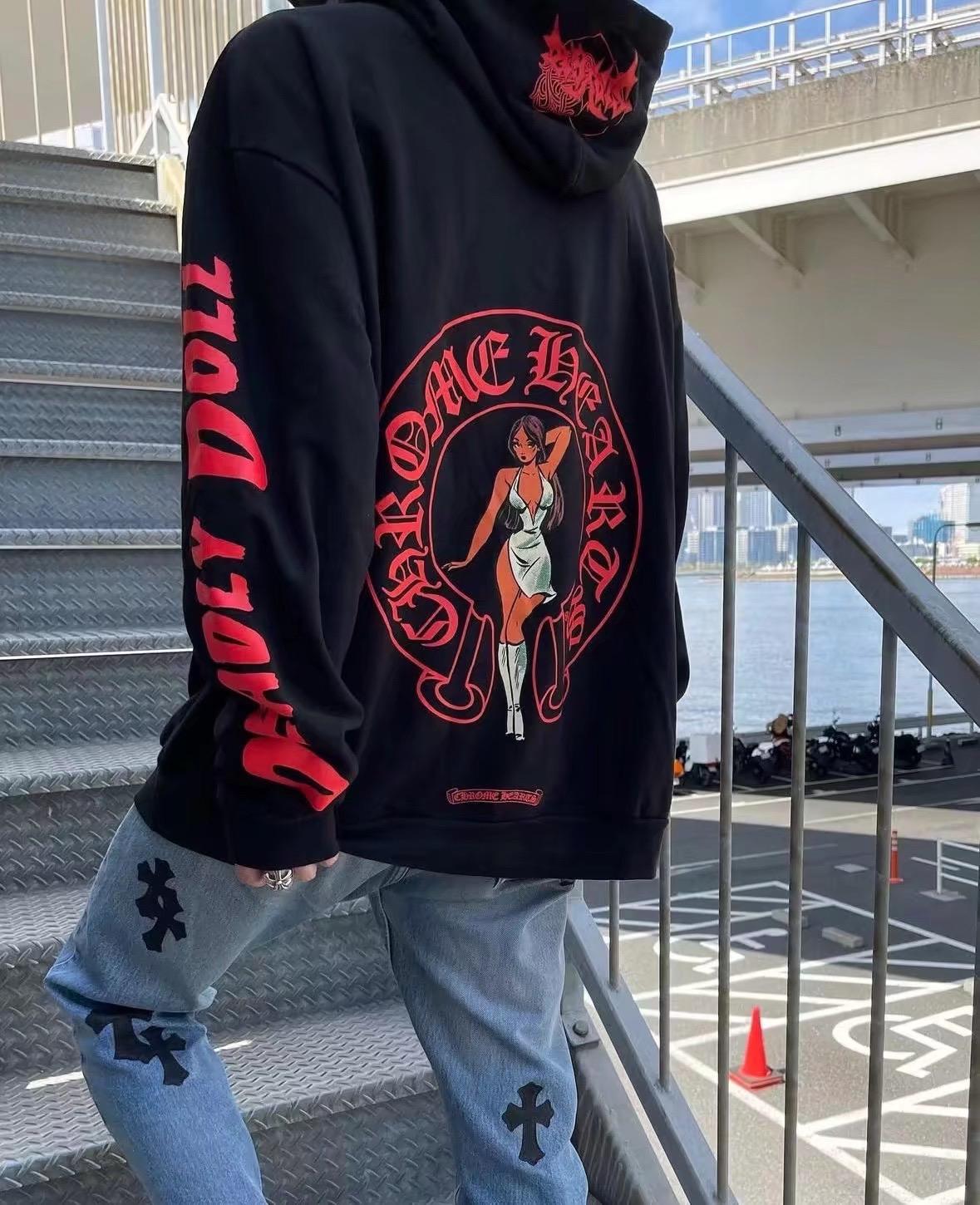 Chrome Hearts x Deadly Doll Limited Edition Red Horseshoe HoodieSize: S M L XL
