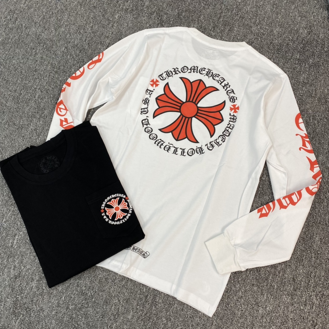 Chrome Hearts Circle Red Cross Sanskrit Long-Sleeve GownFurniture: Custom-woven and dyed 40% count 230g pure cotton, single-sided reactive dyeing. The entire garment features a hand-printed thermosetting ink, resulting in a slightly matte finish ra