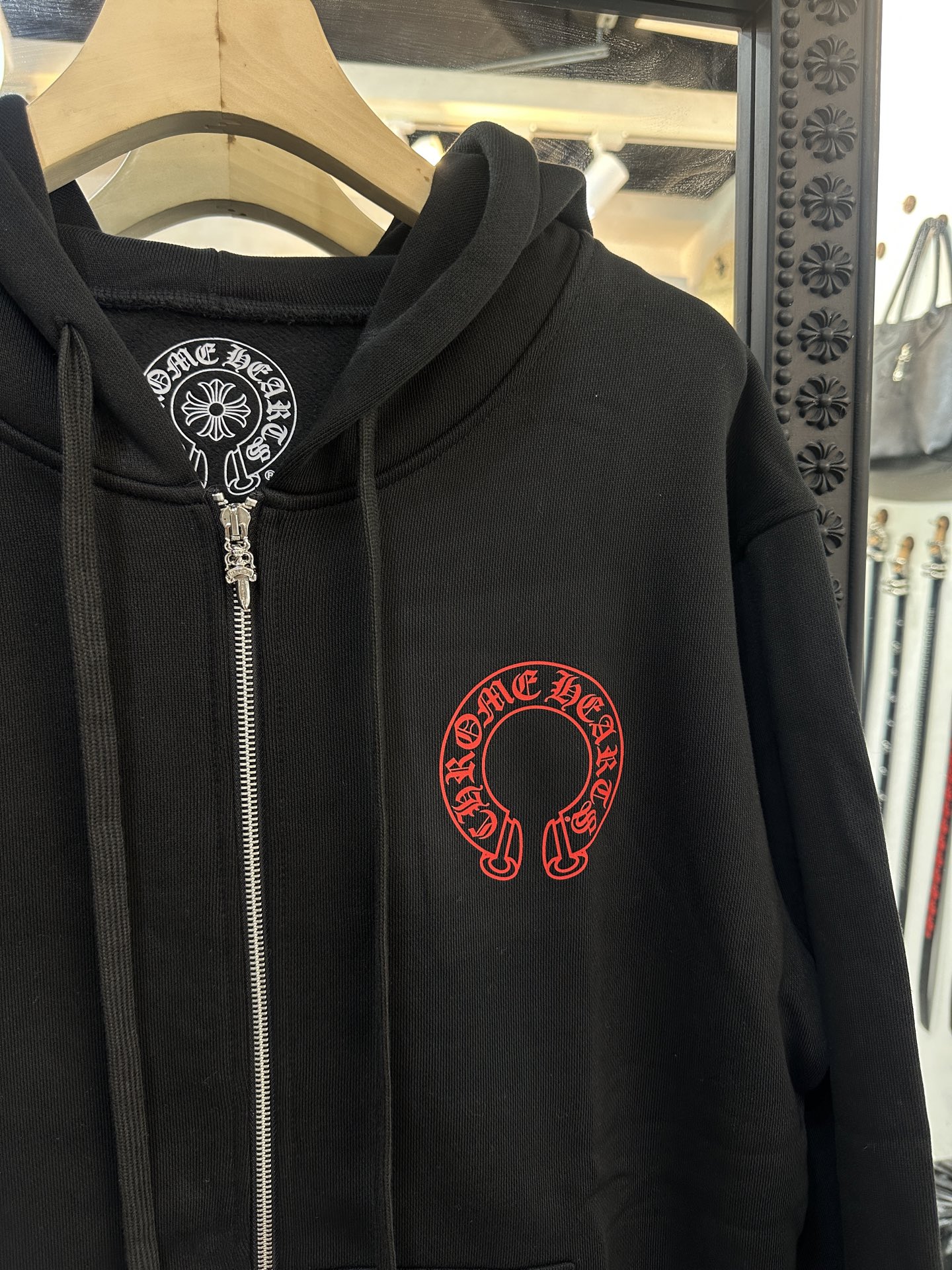 Chrome Hearts Red Horseshoe Phantom Cross Print Zip-Up Sweatshirt JacketSize: S M L XL