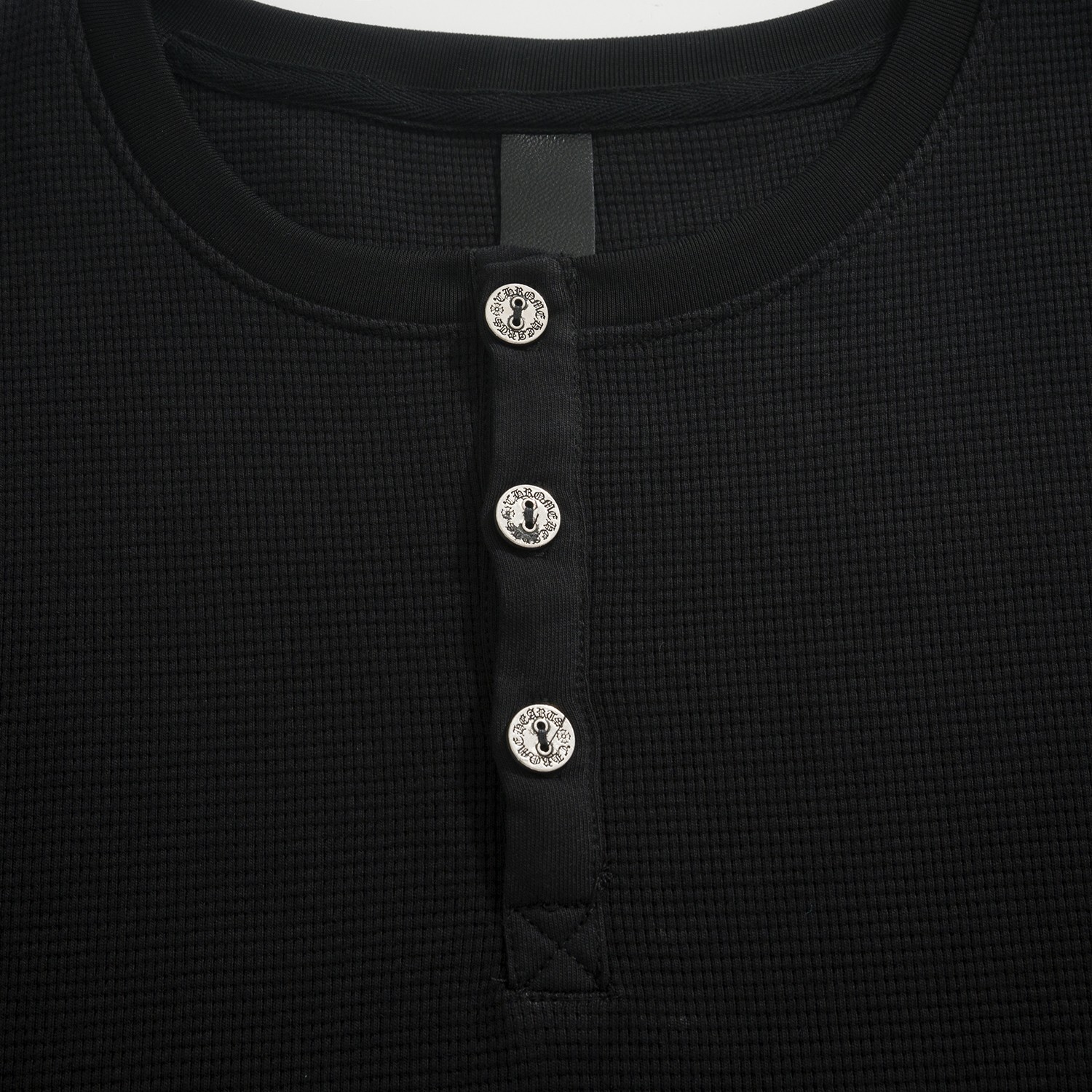 CH Chrome Hearts Open-Chest Waffle Gown with Cross PrintCustom-dyed waffle gown fabric, custom buttons, leather patch, cross embroidery on the backSizes: S, M, L