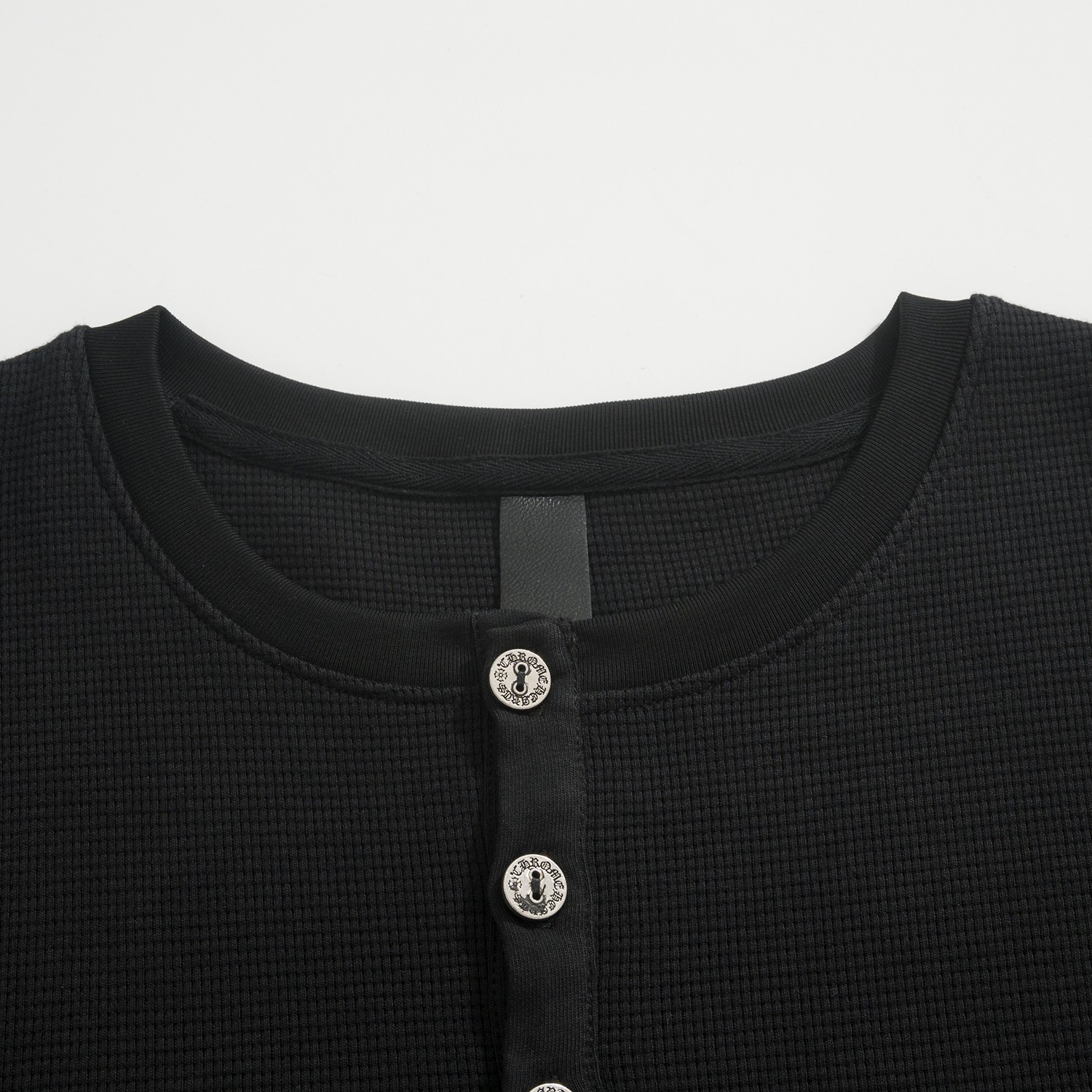 CH Chrome Hearts Open-Chest Waffle Gown with Cross PrintCustom-dyed waffle gown fabric, custom buttons, leather patch, cross embroidery on the backSizes: S, M, L