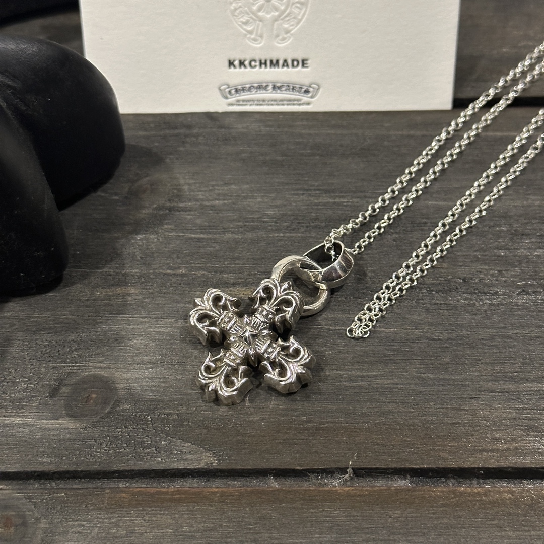 Customer order: Small Flame Cross + Pearl Necklace