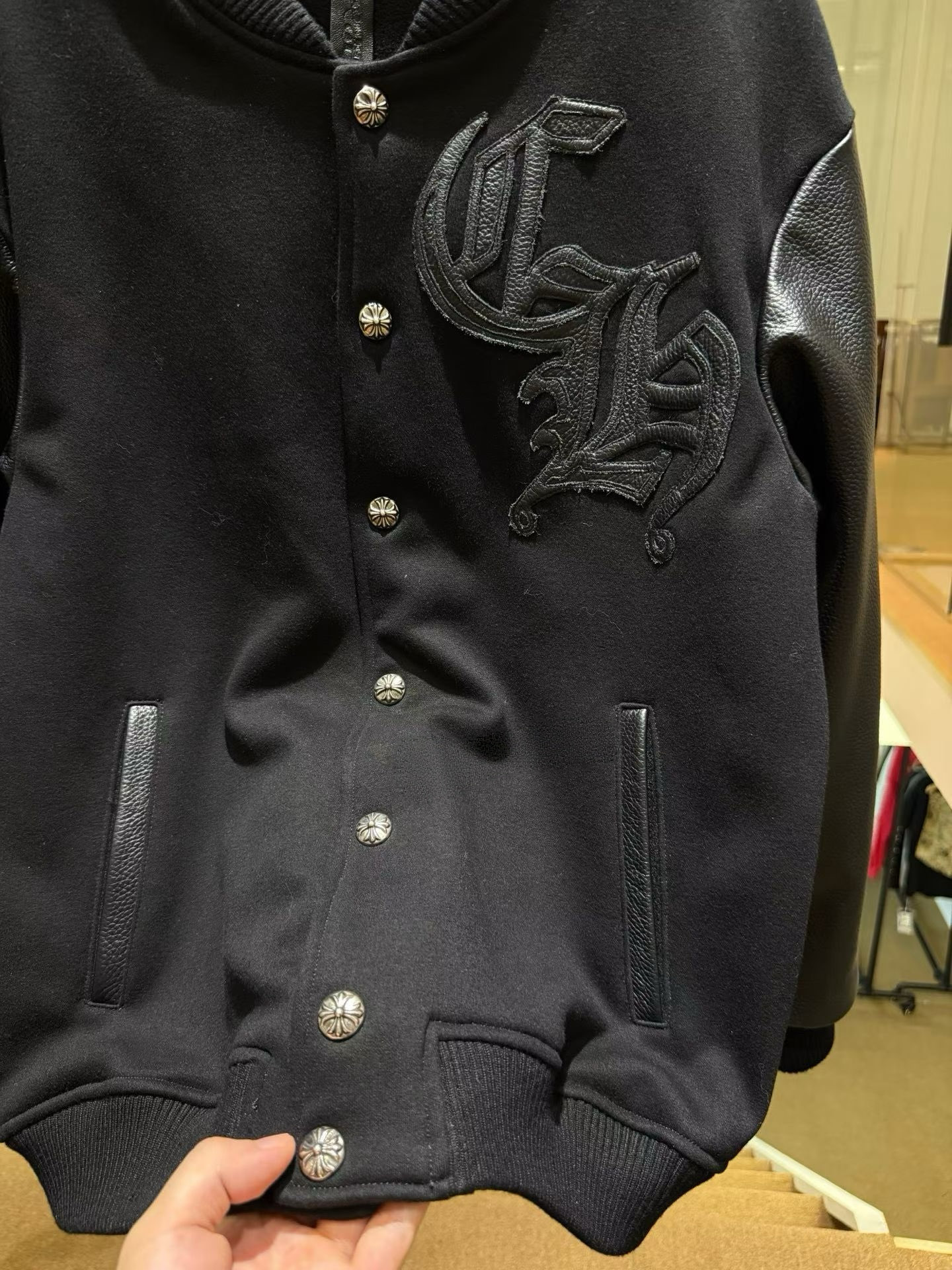 Chrome Hearts Classic Fleece and Leather Baseball JacketHand-stitched leather, silver-plated hardwareSizes: XS-XXL
