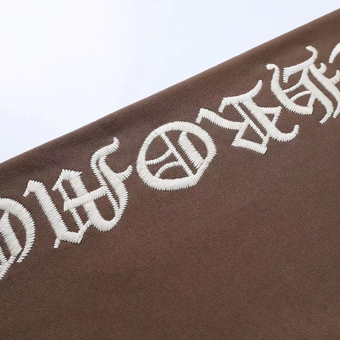 CH Chrome Hearts Limited Edition Chestnut Brown Casual Fleece-Lined Sweatpants. Custom-woven and dyed 480g thickened pure cotton knit fabric with imported top-grain lambskin (not ordinary synthetic leather). Custom-made silver decorative buckles. War