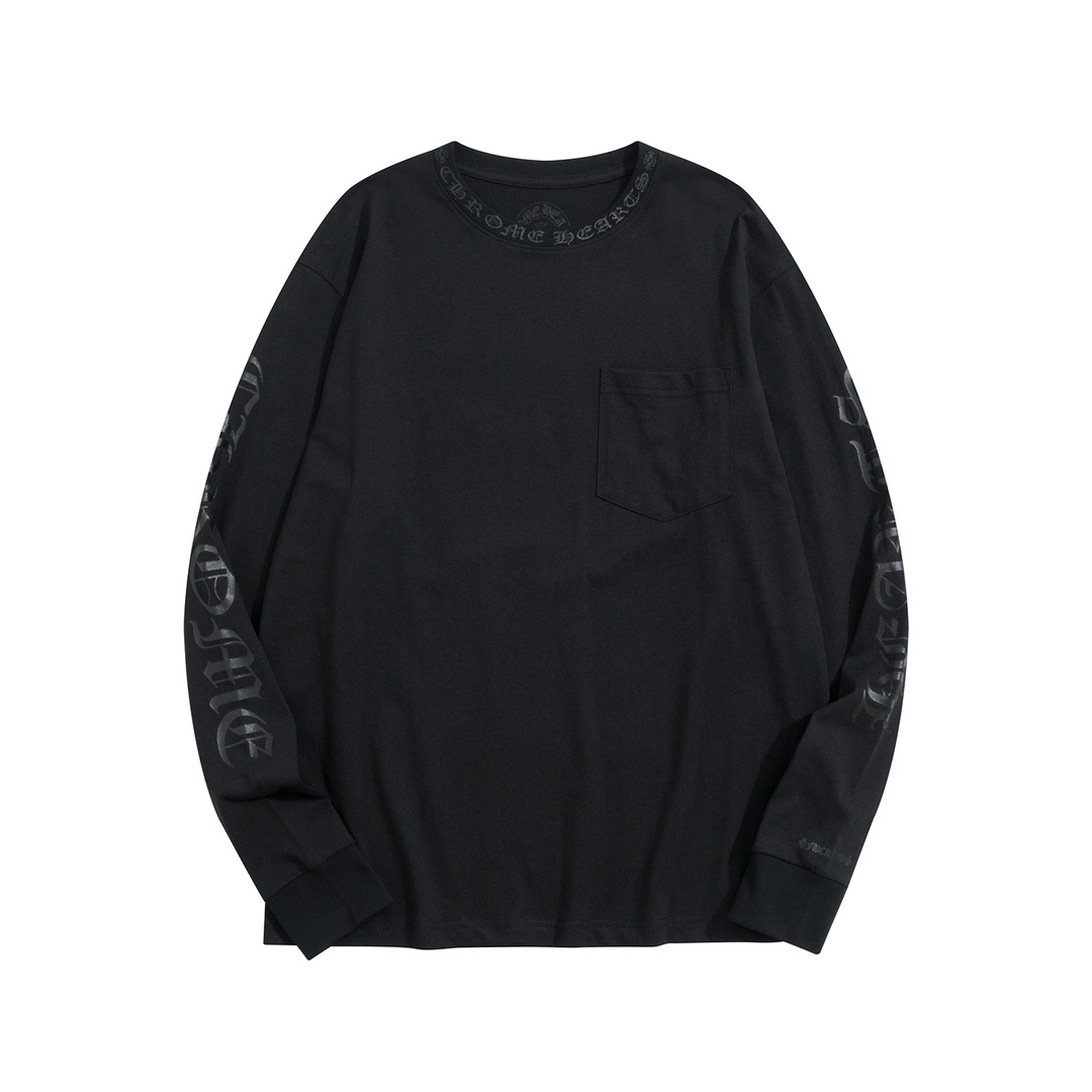 CH Chrome Hearts Sanskrit Long-Sleeve T-ShirtCustom-made comfortable cotton fabric, chest pocket design, Sanskrit print on collar and sleevesSizes S-XL