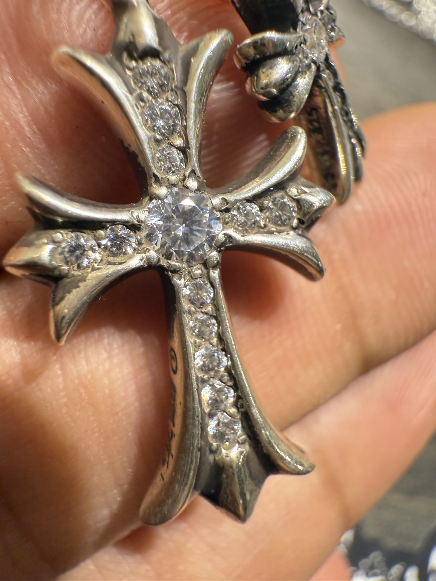 925 Sterling Silver Moissanite Double Cross Diamond Inlay with Top-Tier Setting and Engraving Details. Outshines all others on the market; the best in China, bar none.