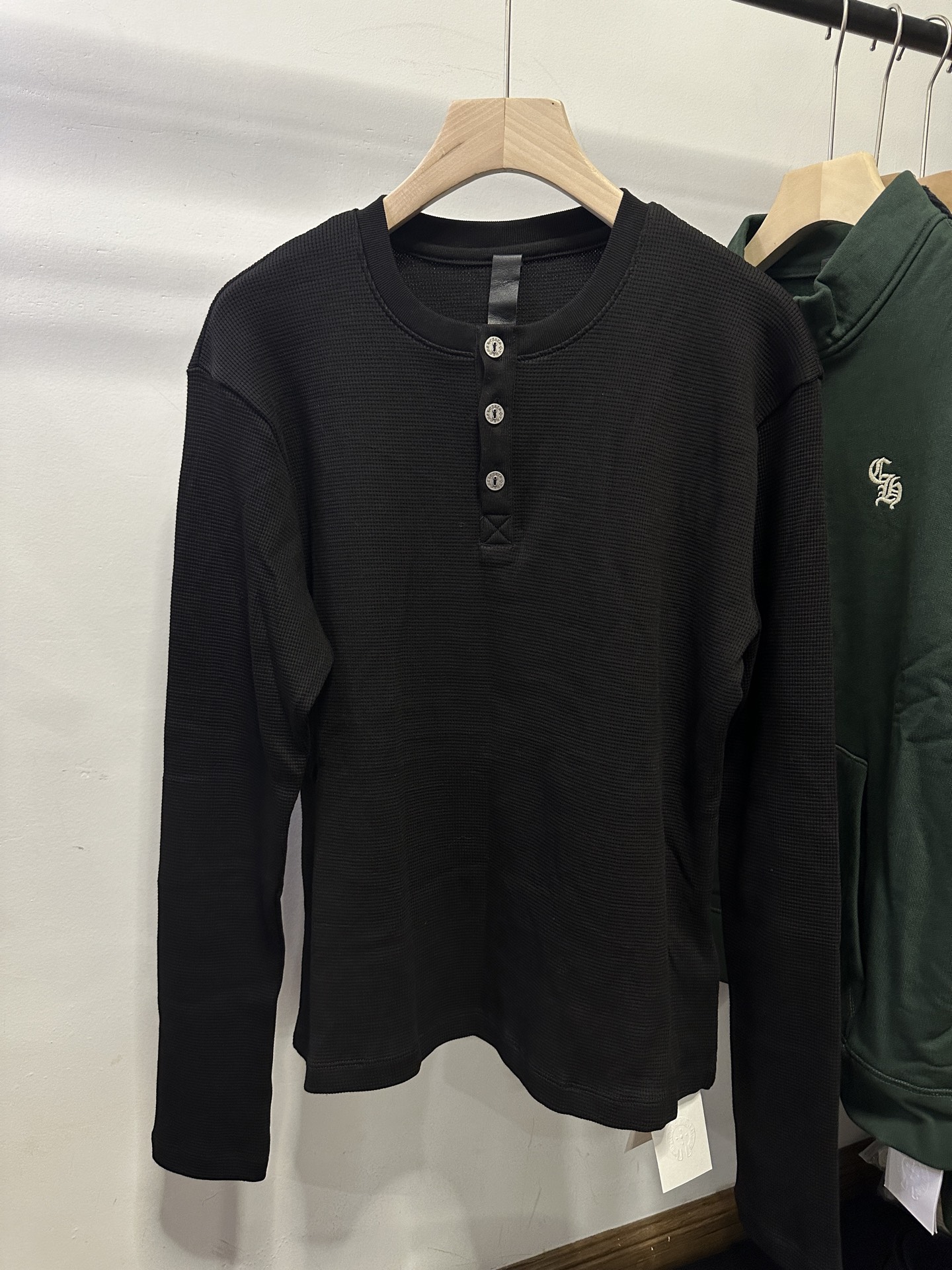 Chrome Hearts Embroidered Cross Letter Black Waffle Sweatshirt, Double-Layer Thick Fabric, Same Style as Original. Sizes S-XL