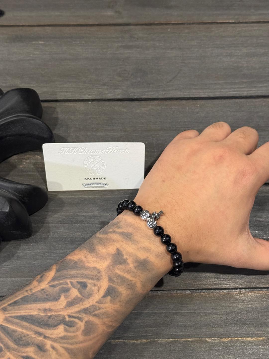 Customer order 🔝 Obsidian cross silver bead bracelet