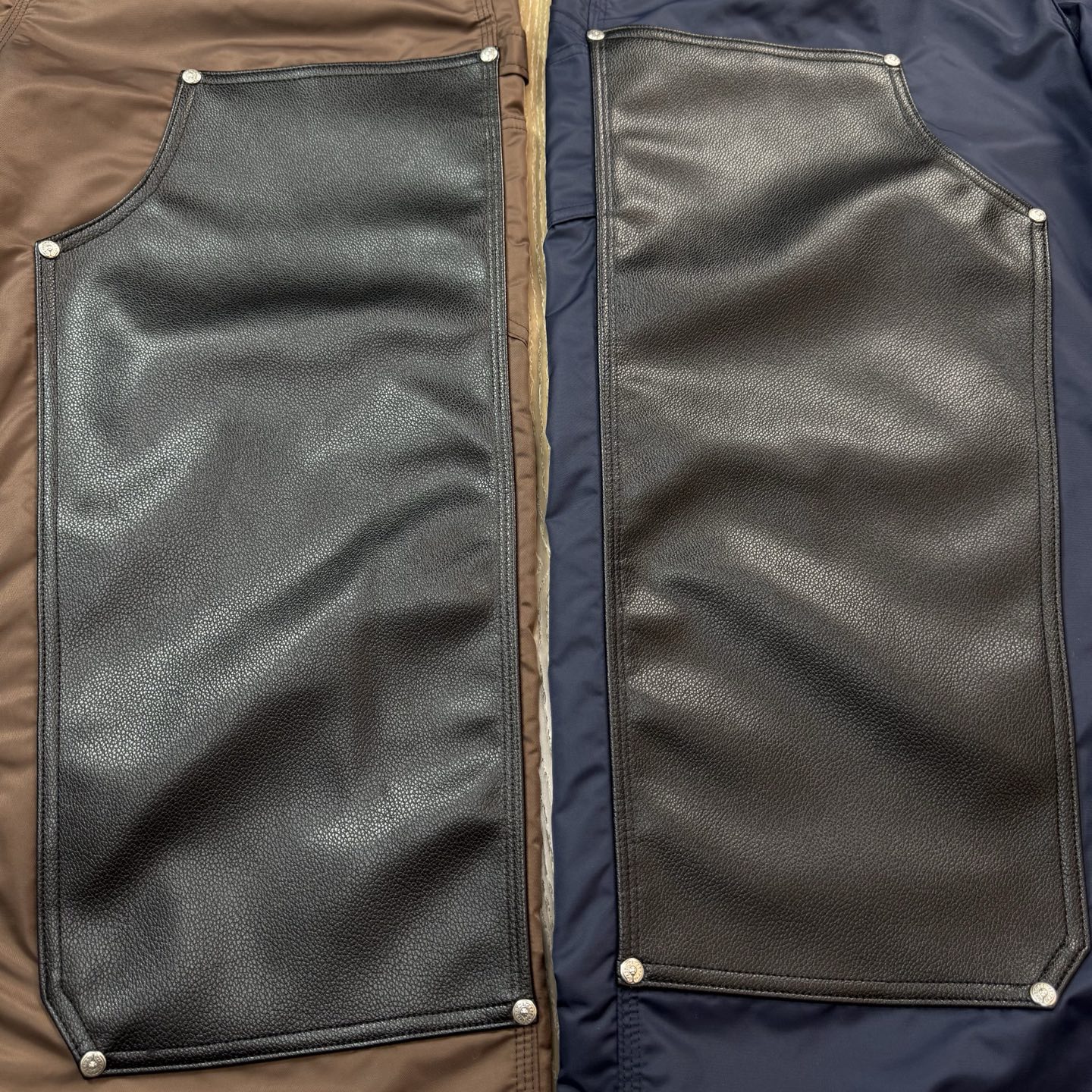 Chrome Hearts New Pants with Leather Patched and Color MatchingFeatures include silver-plated hardware.Pink leather cross on the back.Both knees are made from a single piece of leather.Sizes: 28, 30, 32, 34