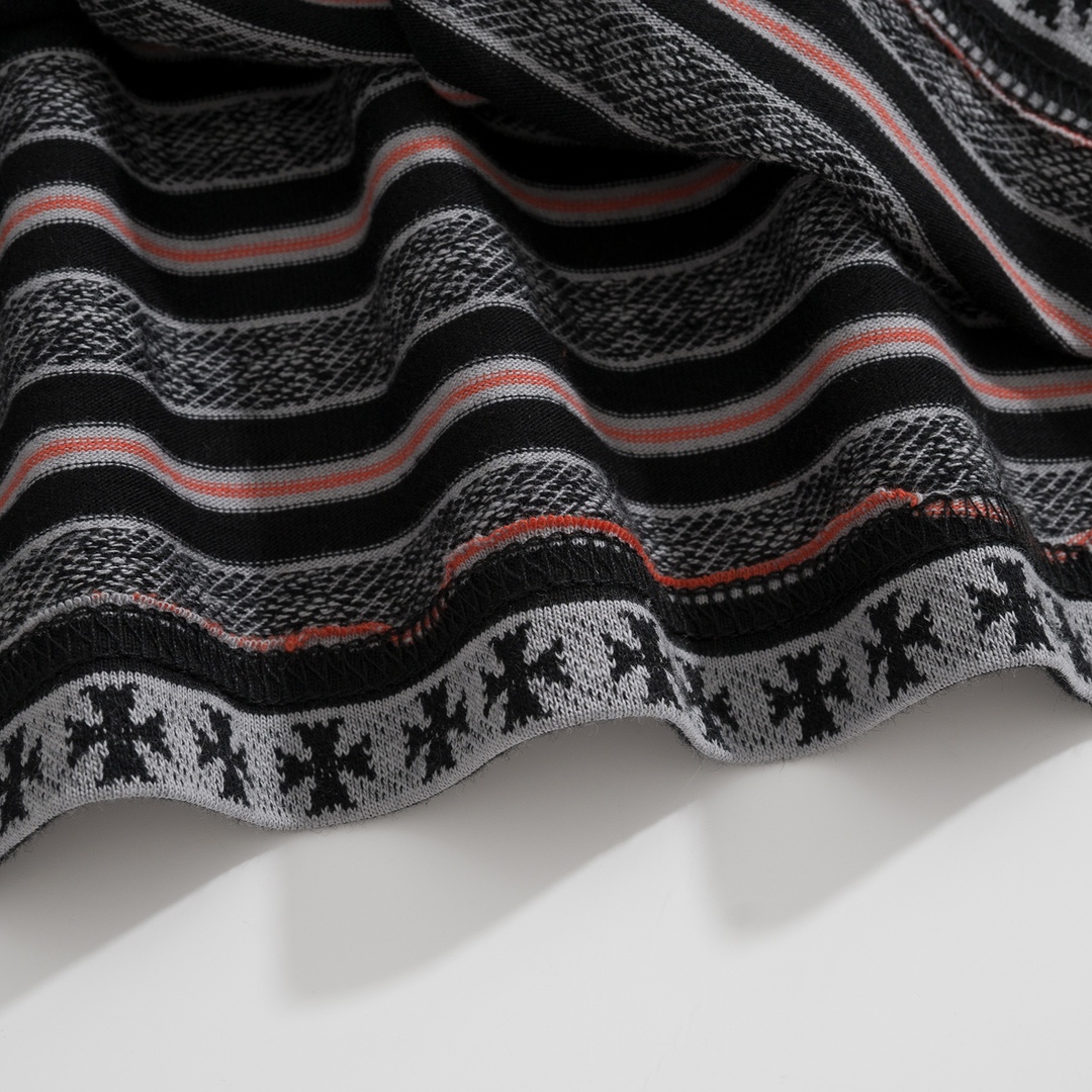 New Arrival: Chrome Hearts C2023FW CH Jacquard Striped Polo Long-Sleeve T-Shirt. Custom-dyed jacquard cross fabric, four colors available. Custom buttons on the neckline, embroidered chest, custom-dyed ribbed fabric. Sizes: S-L. Unisex.