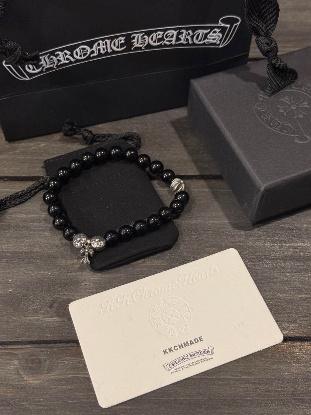 Customer order 🔝 Obsidian cross silver bead bracelet