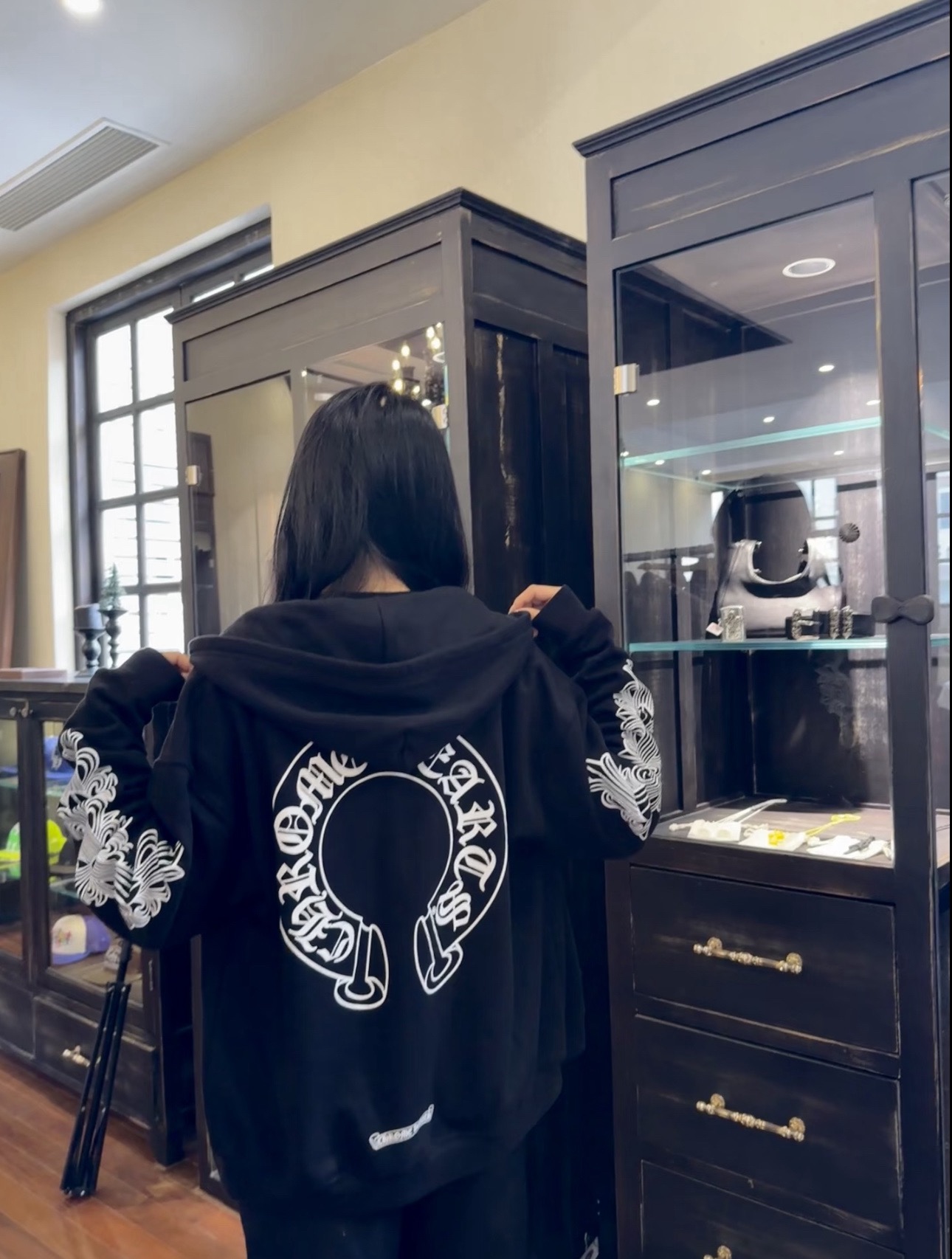 Chrome Hearts classic horseshoe double floral sleeve zip-up hoodie