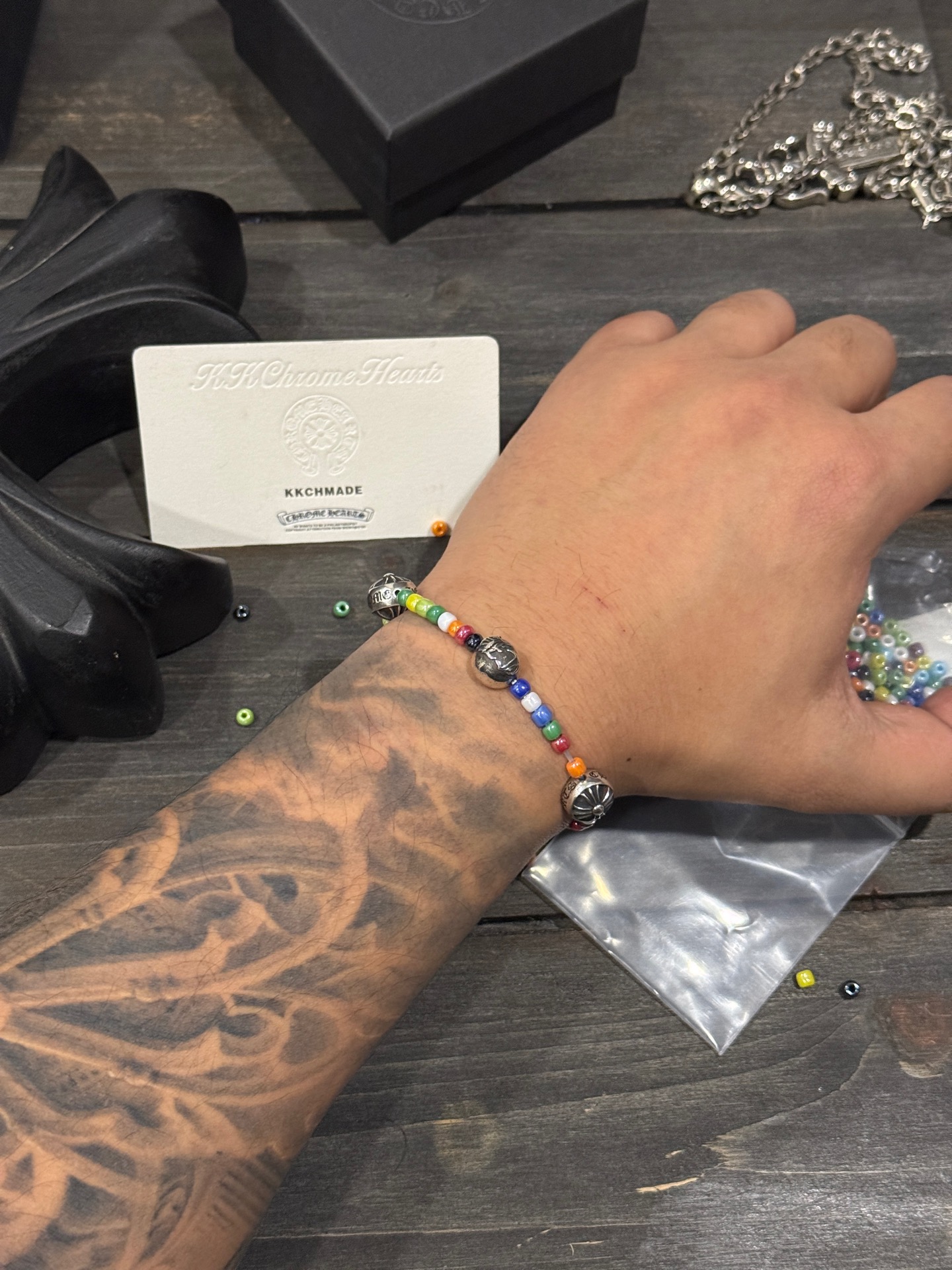 Customer order: Colorful Glass 5-Silver Bead Bracelet