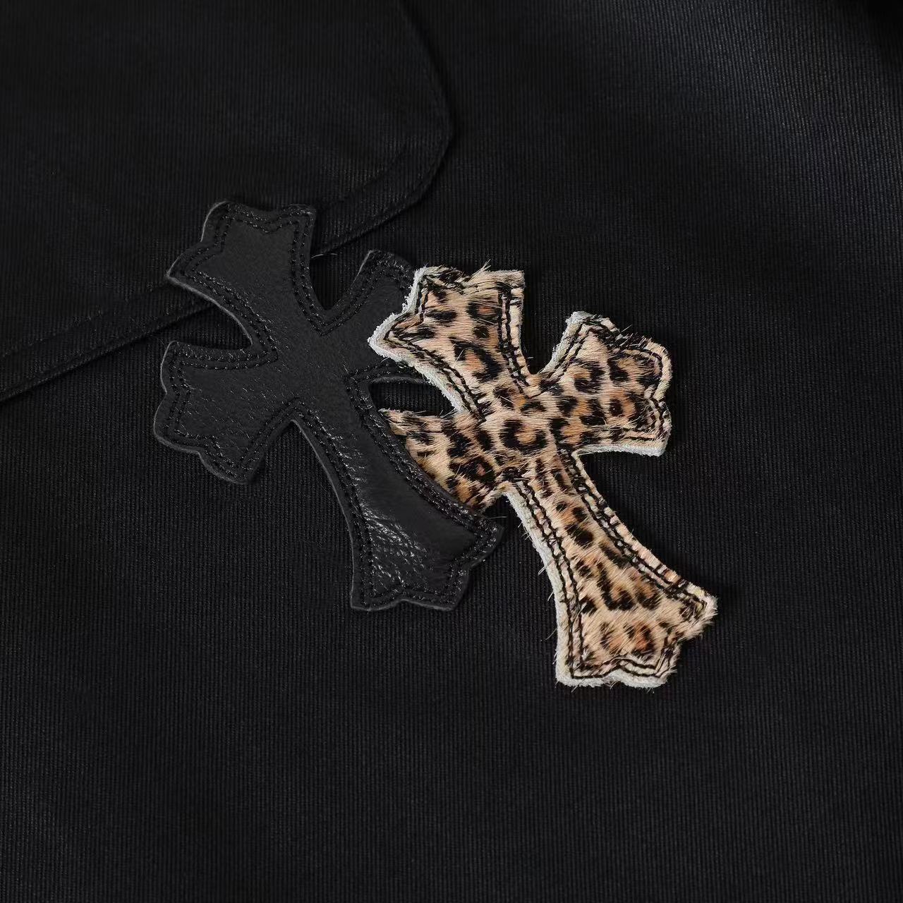 CH Leopard Print Cross Black Patchwork Shirt Jacket