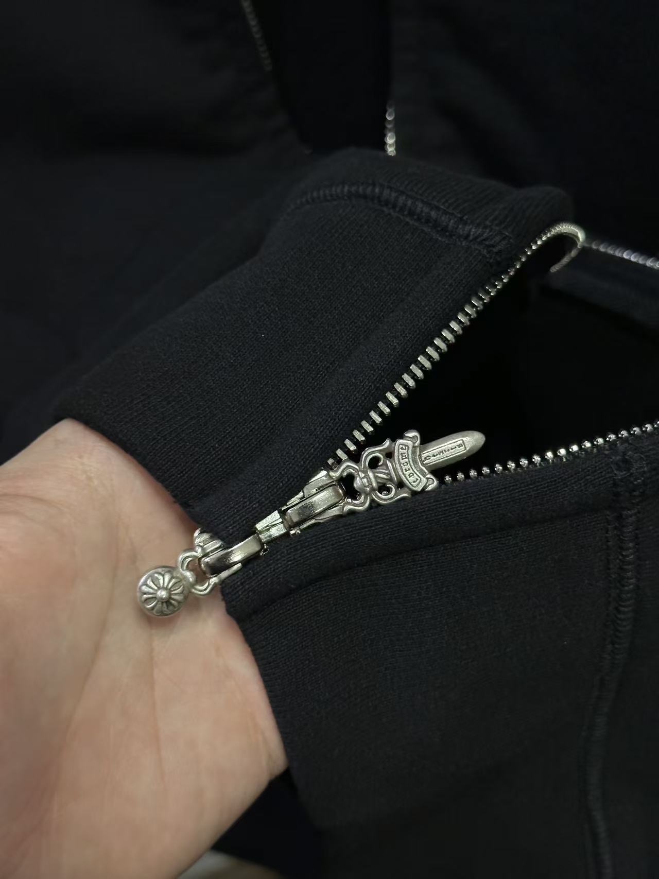 Chrome Hearts Black Zip-Up Sweatshirt with Three Cross Embroidered Letters Sizes S-XL