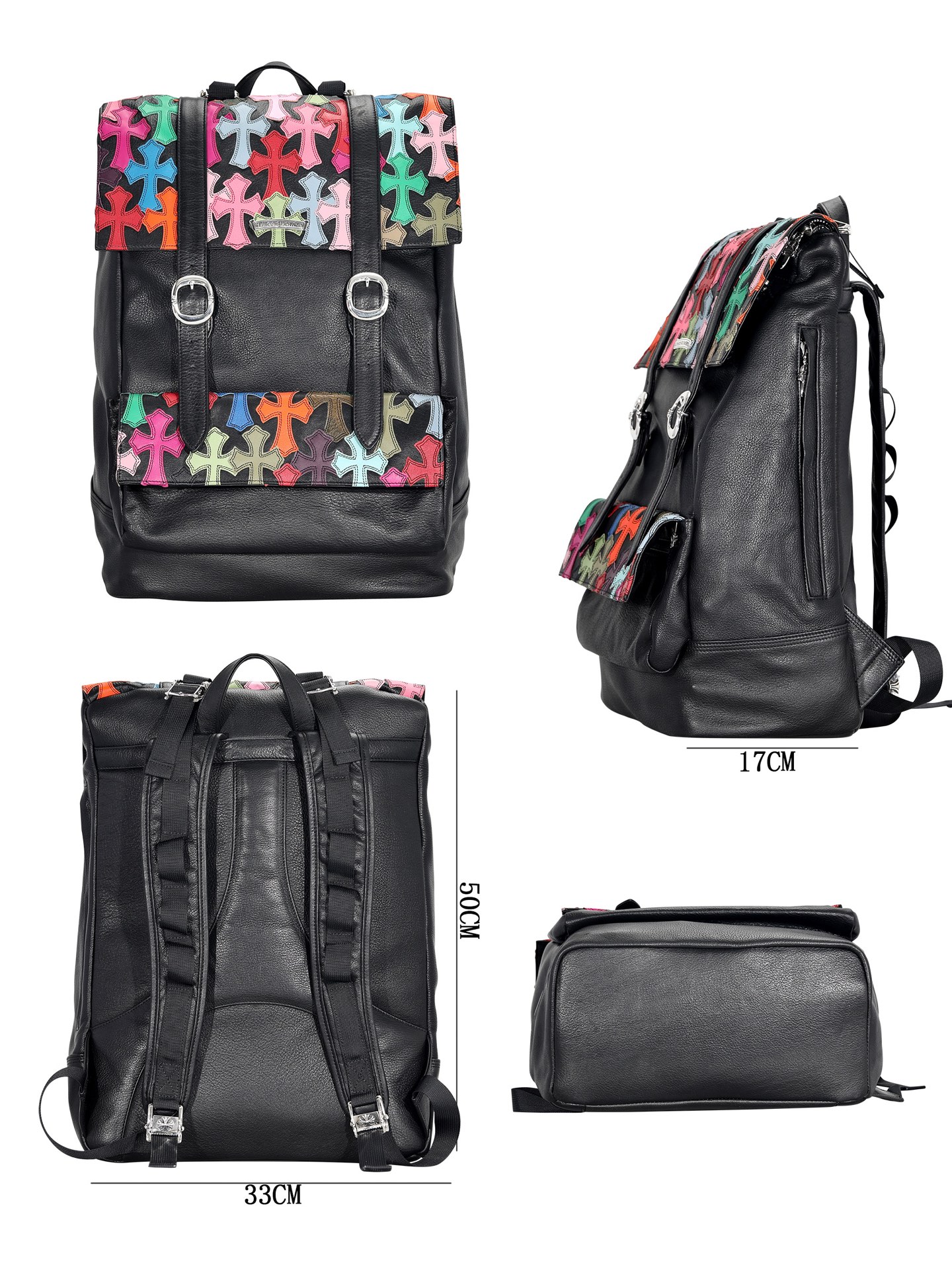 CH_ Double D-ring Flap Colorful Cross Large Backpack