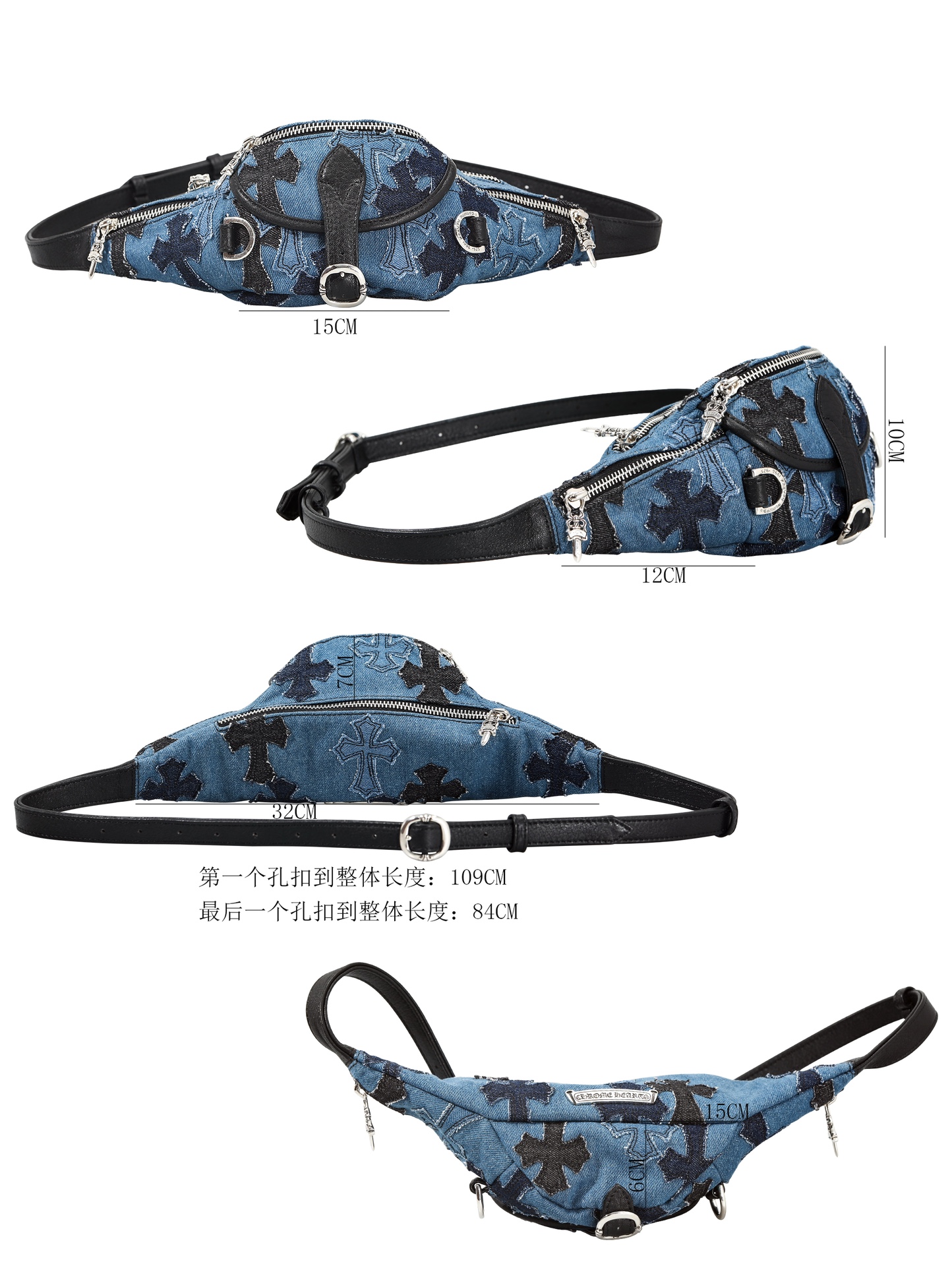 CH｜Denim Cross-Pattern Leather Waist Bag/Crossbody Bag ◻️CHENSE Cowboy Patches Snat Pack