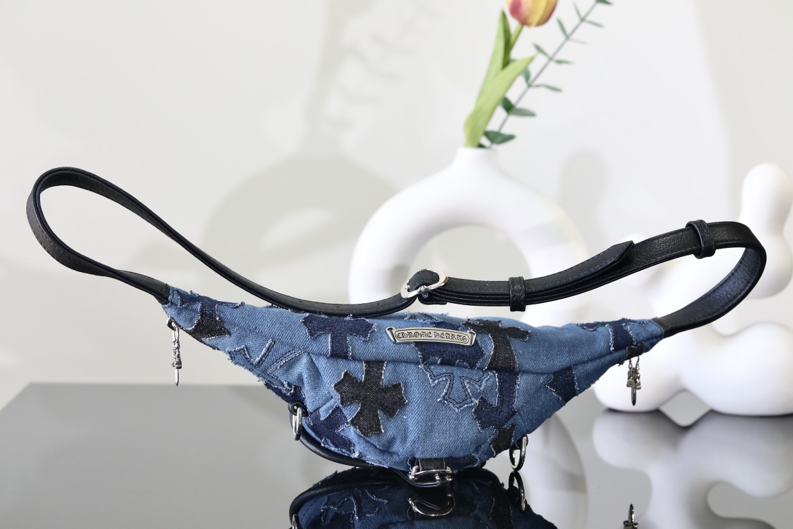 CH｜Denim Cross-Pattern Leather Waist Bag/Crossbody Bag ◻️CHENSE Cowboy Patches Snat Pack