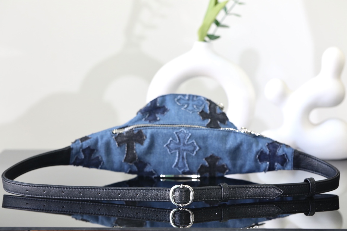 CH｜Denim Cross-Pattern Leather Waist Bag/Crossbody Bag ◻️CHENSE Cowboy Patches Snat Pack