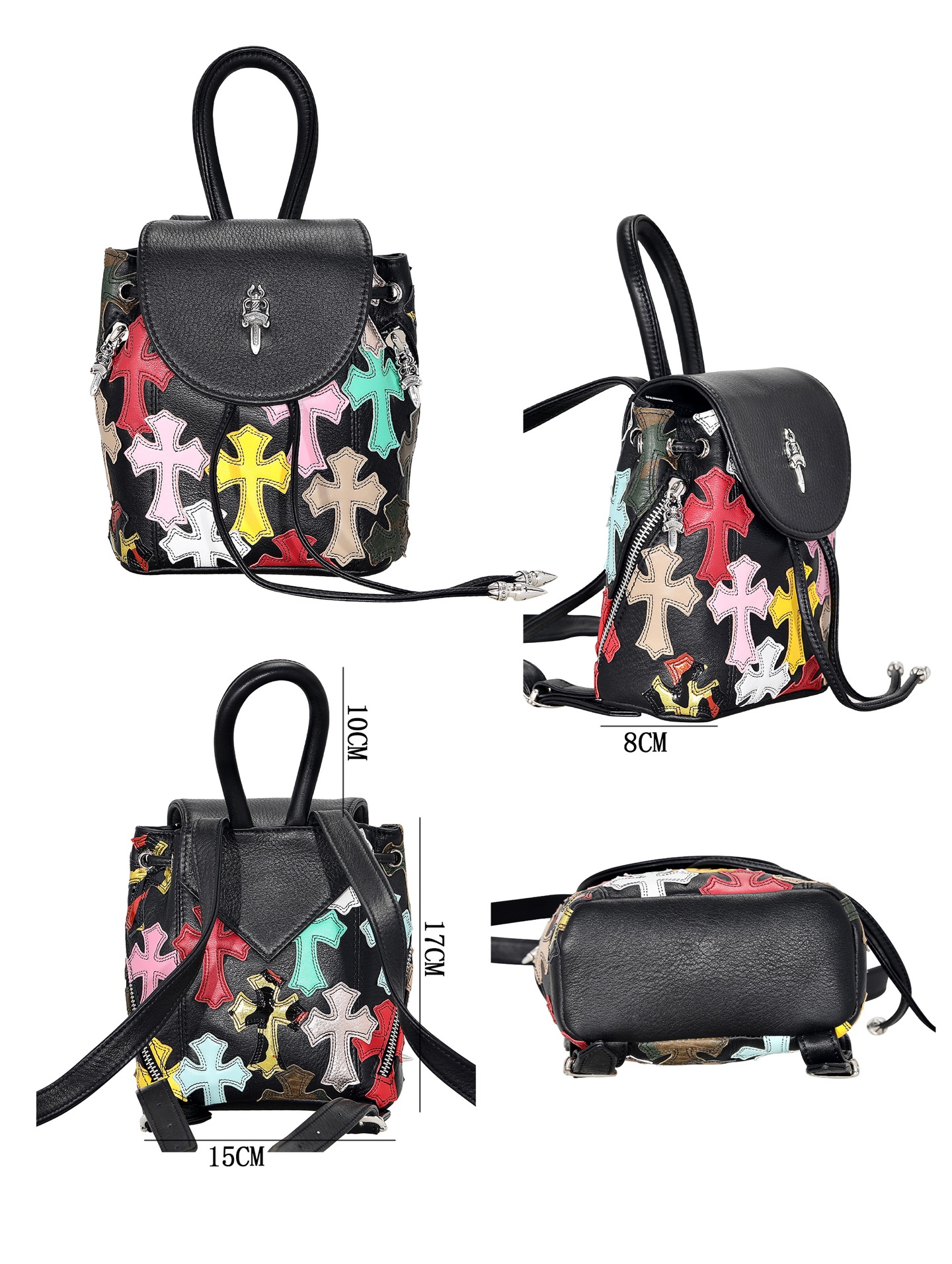 CH_ Colorful Leather Cross Mini Sword Backpack