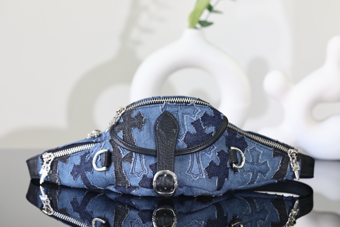 CH｜Denim Cross-Pattern Leather Waist Bag/Crossbody Bag ◻️CHENSE Cowboy Patches Snat Pack