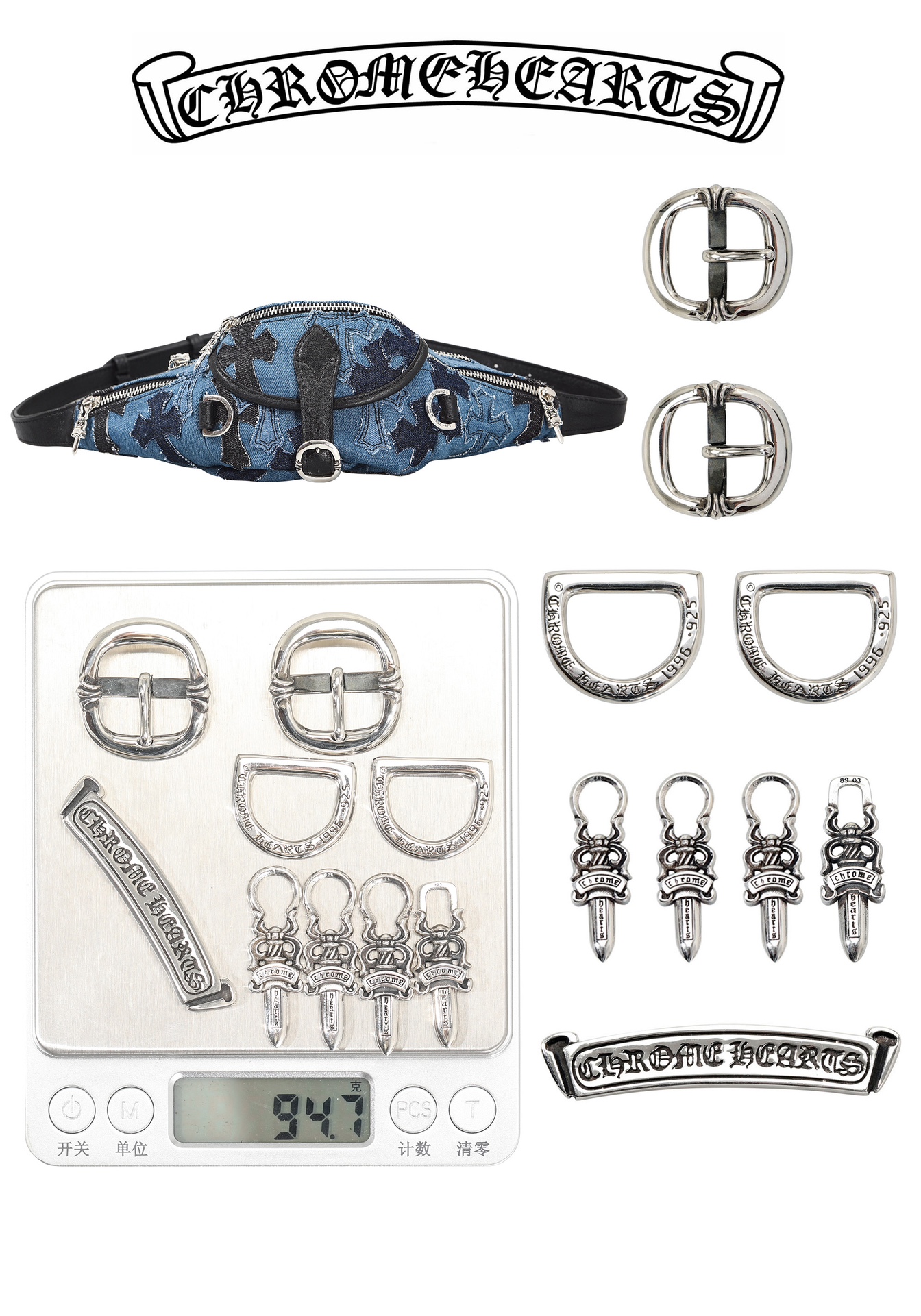 CH｜Denim Cross-Pattern Leather Waist Bag/Crossbody Bag ◻️CHENSE Cowboy Patches Snat Pack