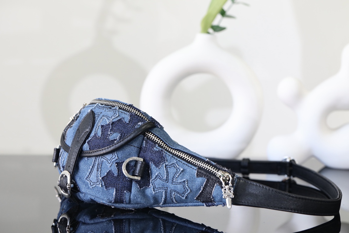 CH｜Denim Cross-Pattern Leather Waist Bag/Crossbody Bag ◻️CHENSE Cowboy Patches Snat Pack