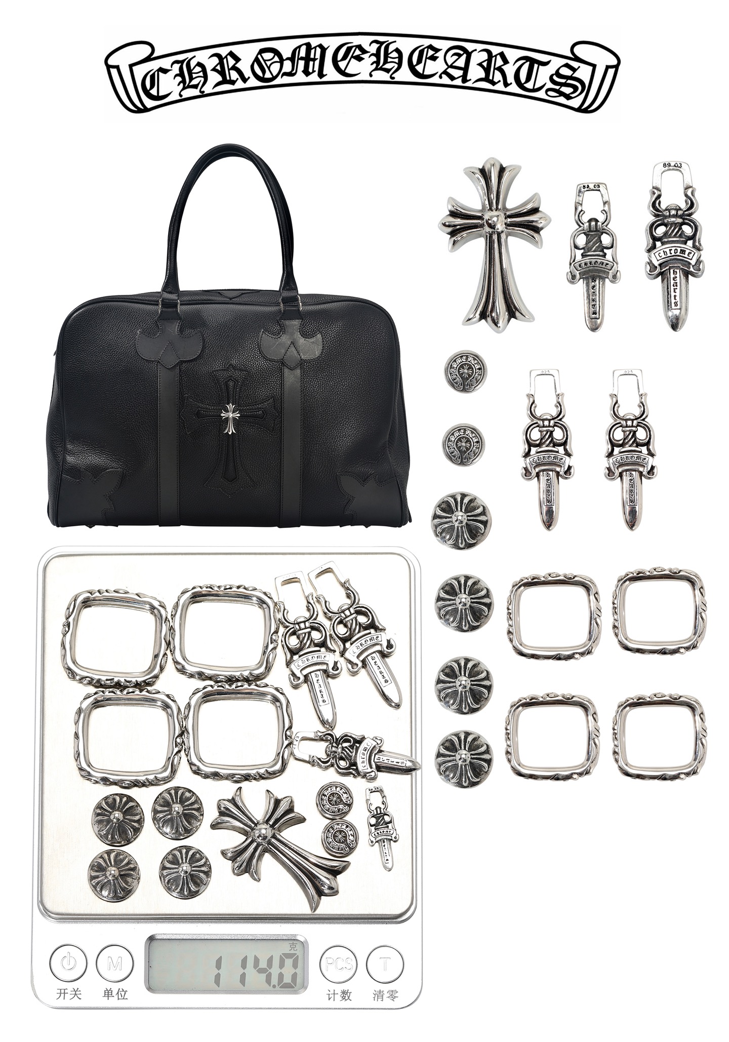 CH Weekender bag with cross design and flame pattern