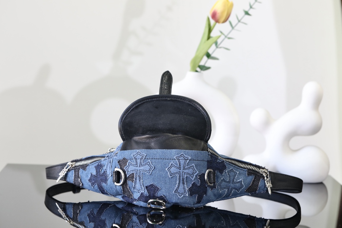 CH｜Denim Cross-Pattern Leather Waist Bag/Crossbody Bag ◻️CHENSE Cowboy Patches Snat Pack