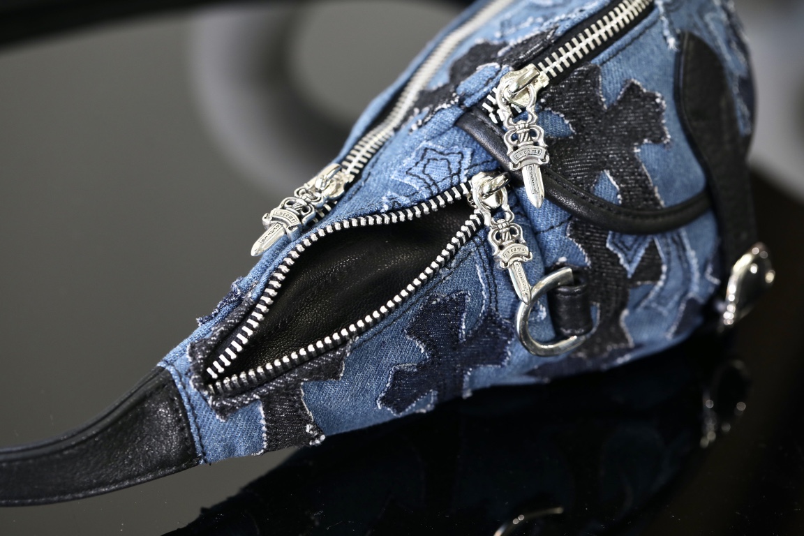 CH｜Denim Cross-Pattern Leather Waist Bag/Crossbody Bag ◻️CHENSE Cowboy Patches Snat Pack