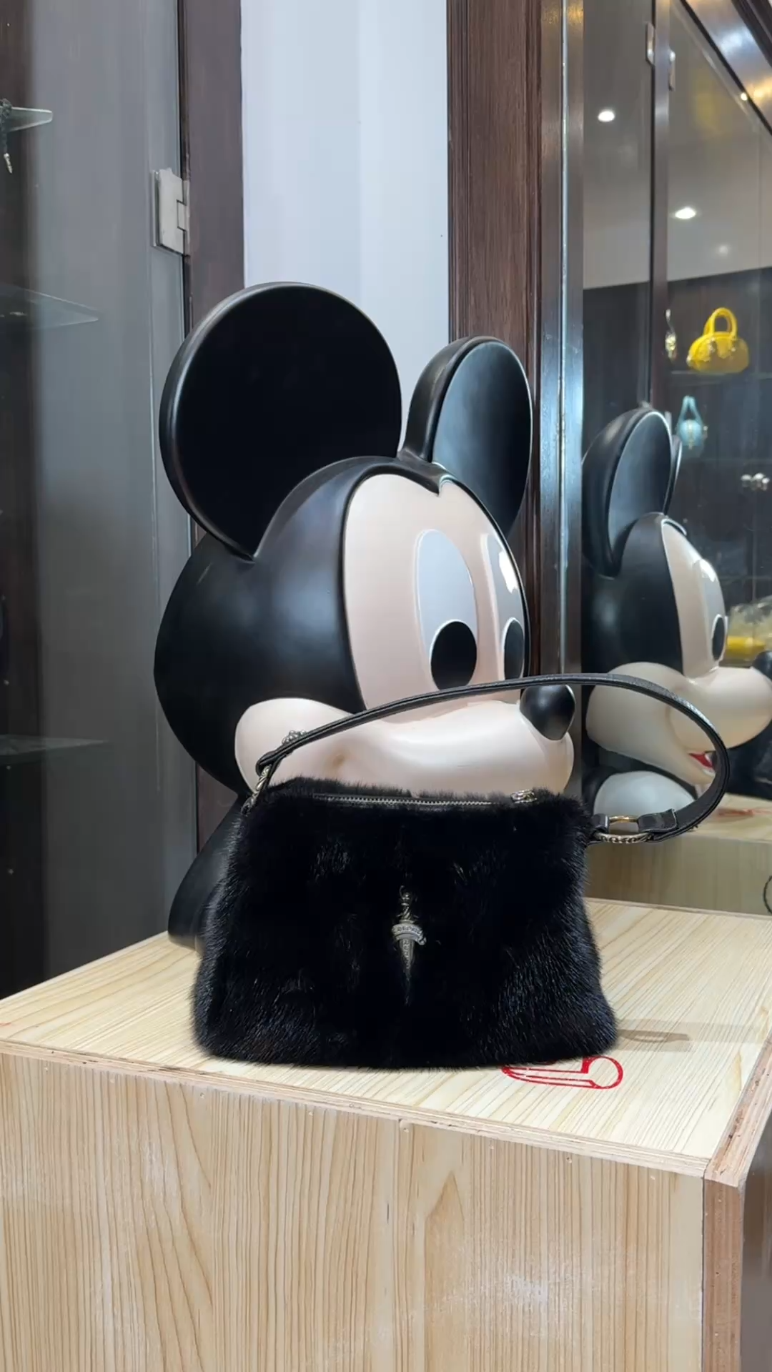 CH_ Small Black Mink Fur Chicken Nugget Shoulder Bag