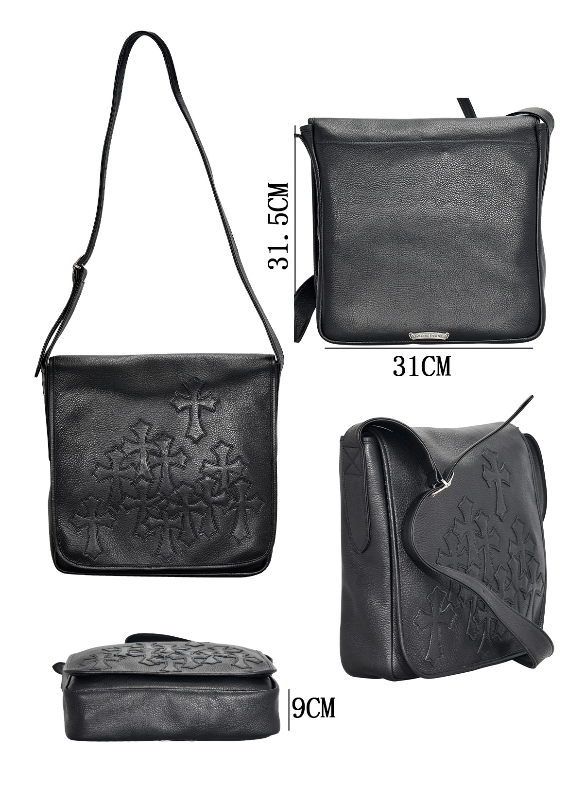 CH_ All Black Cross-Shaped Crossbody Bag