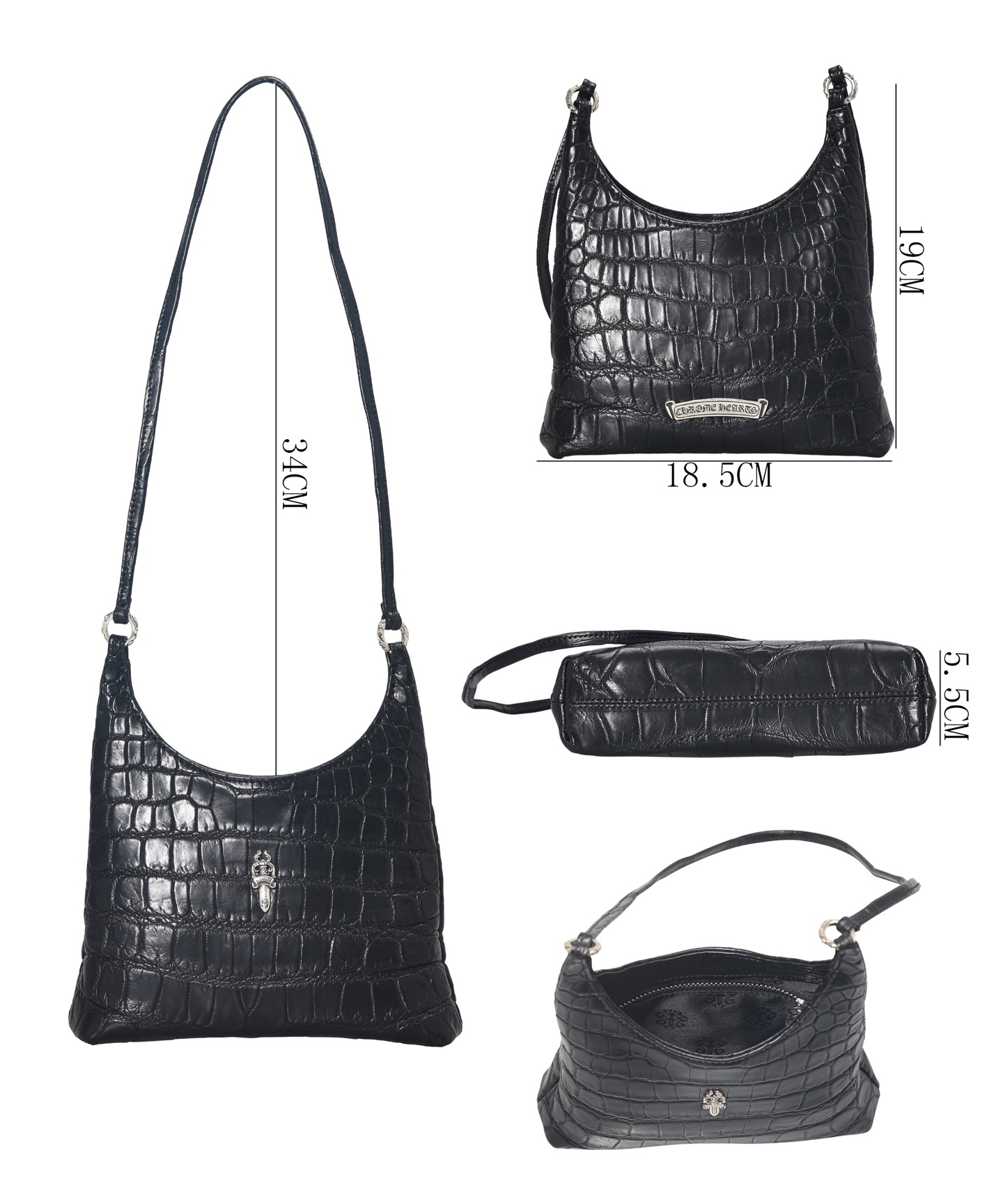 CH_ viv bag Black crocodile leather mini sword underarm bag