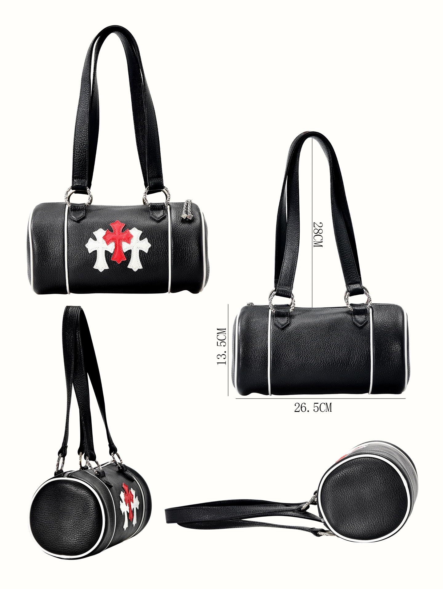 CH_ JoJo Red and White Cross Small Cylindrical Bag