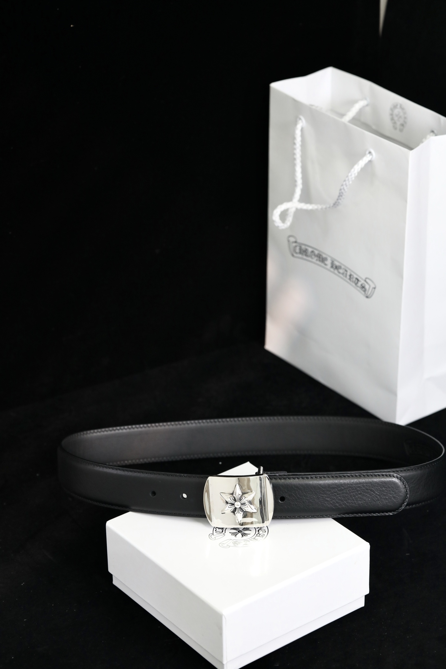 CH｜Flat Six-Pointed Star Leather Belt