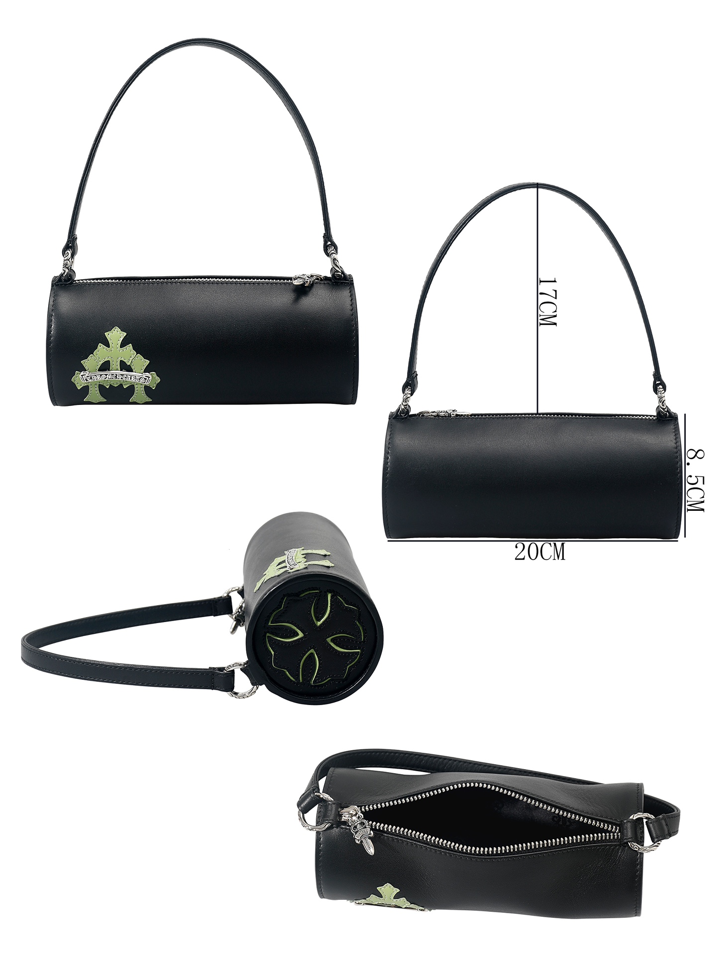 CH｜Grinds Bag, Black and Green, Cylindrical Bag