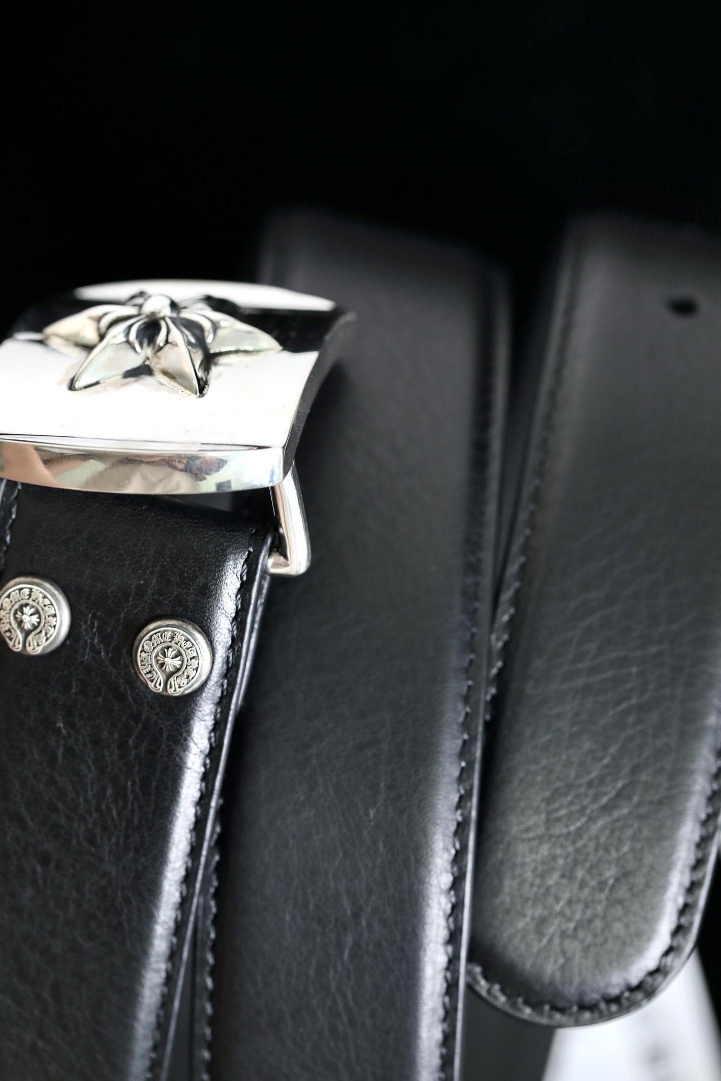 CH｜Flat Six-Pointed Star Leather Belt