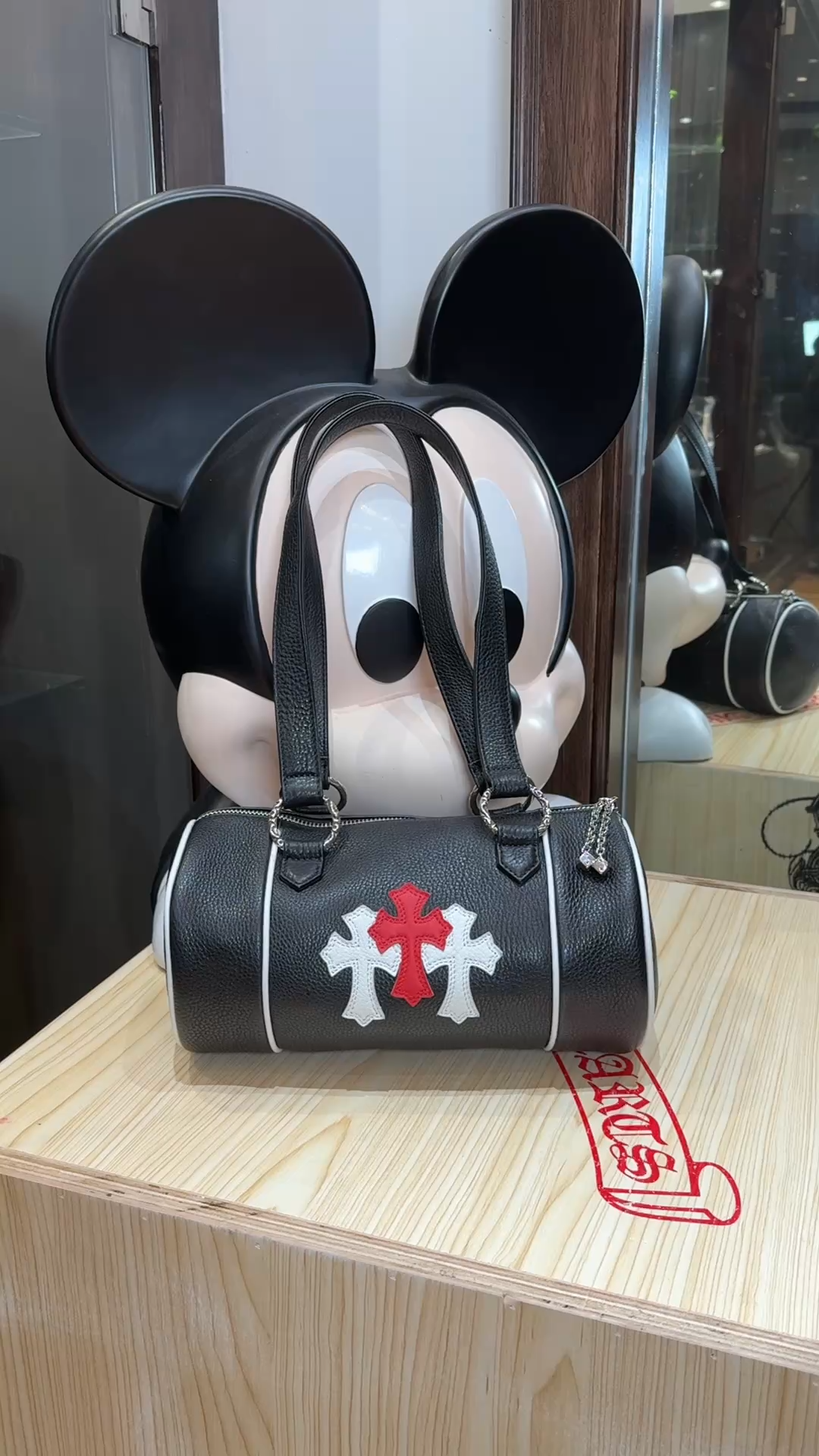 CH_ JoJo Red and White Cross Small Cylindrical Bag