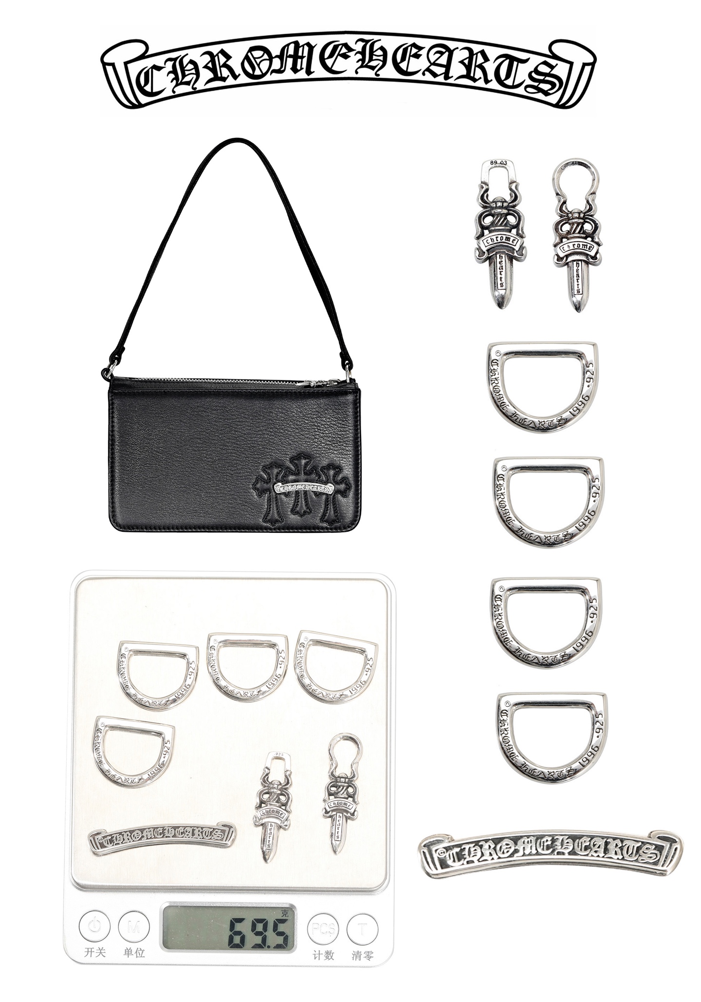 CH｜THIAN BLUE Black Underarm Bag